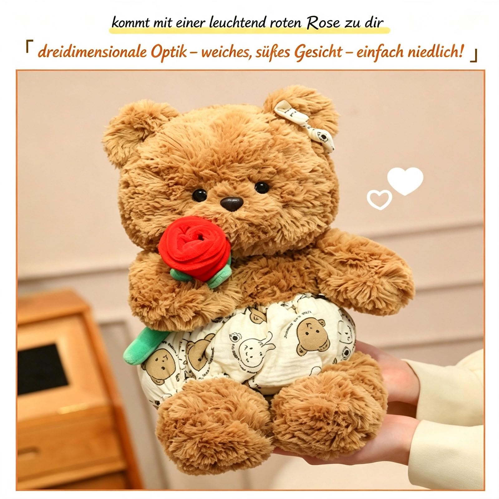 champracer Teddybär Mit Rose, Weiches Rose Bär Plüsch Kuscheltier, Teddybären Stofftier Spielzeug mit Rosenstrauß, Teddybär Plüschtier für Valentinstag, Plüschteddy Geschenke für Geburtstag (65cm)