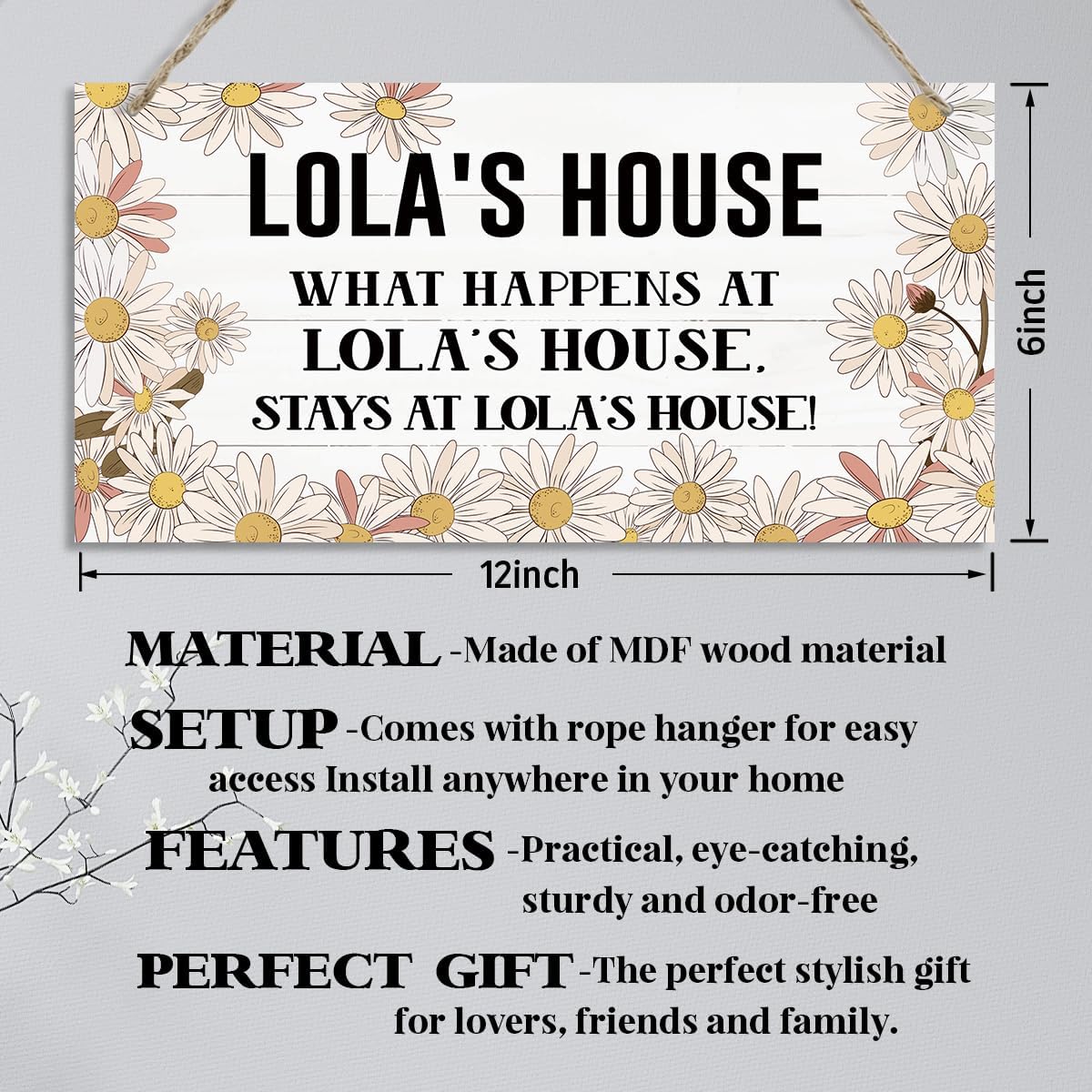 Lola's House Sign, Lola Home Decor Gifts, Grandma Gift, Decorative Hanging Wall Plaque Wood Sign, Farmhouse Decor for Front Door Living Room, Family Decor, Lola Gifts for Mother's Day Birthday Christmas - Image 2