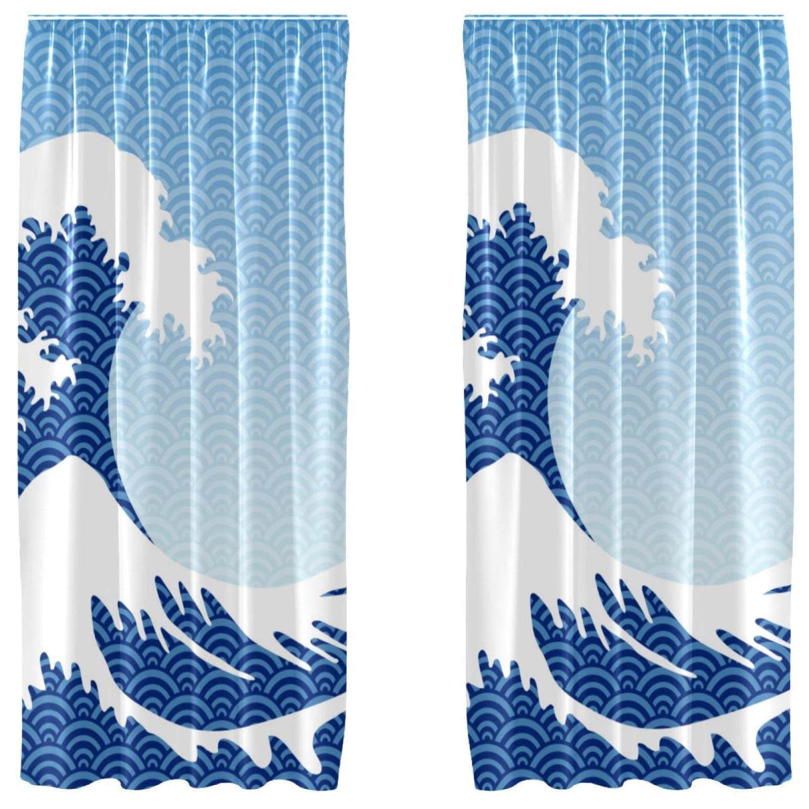 Cortinas de estilo vintage japonés con confección de alta densidad en color azul océano