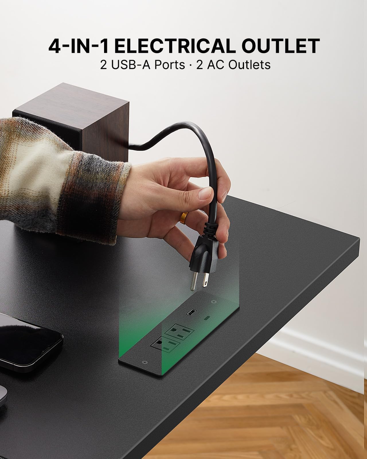 Marsail 63 55 in Electric Corner L-Shaped Standing Desk with 4-in 1 Electical Outlet Computer Desk with Headphone — view 6