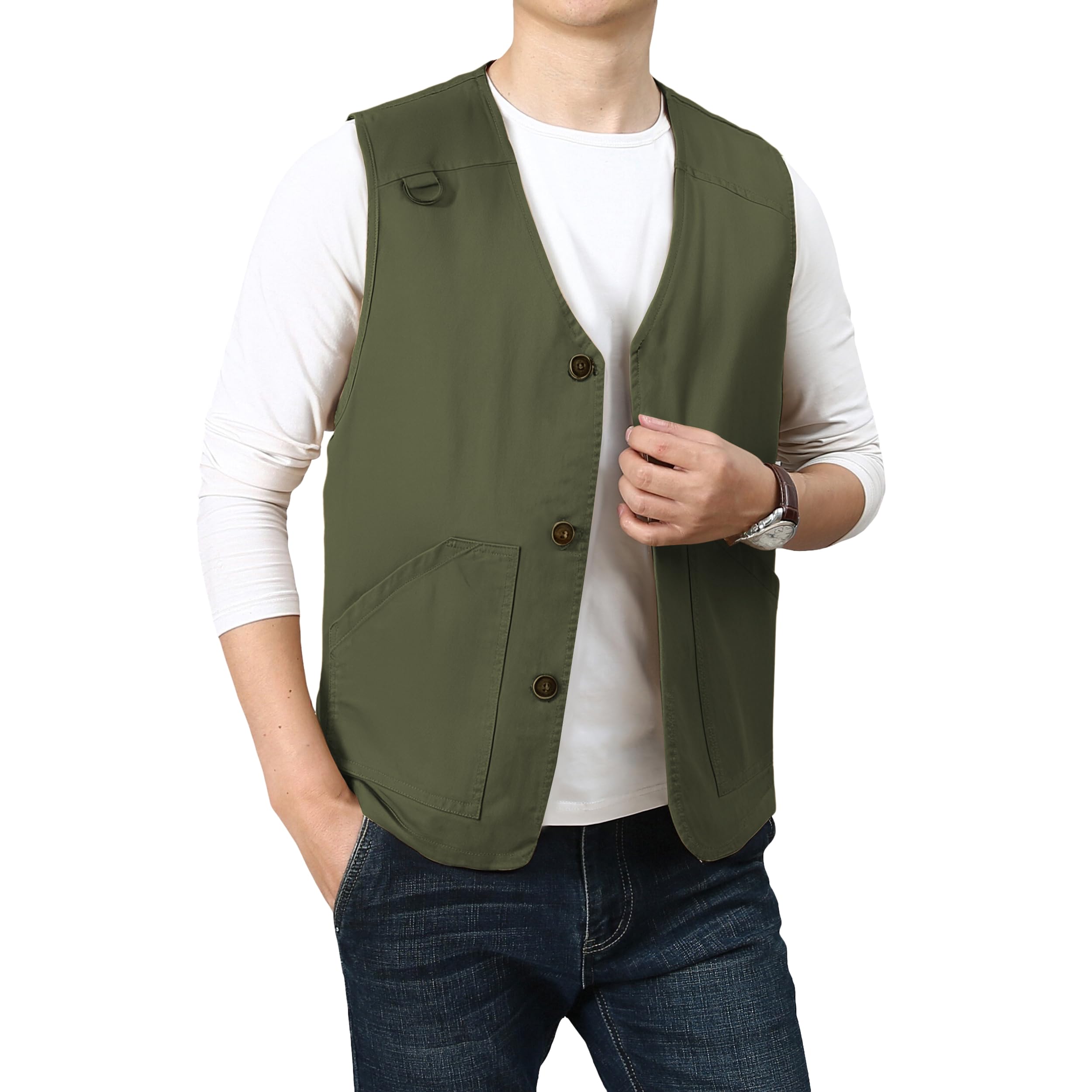 PRIJOUHE Mens Casual Cotton Vest Lightweight Outdoor Fishing Utility Vest