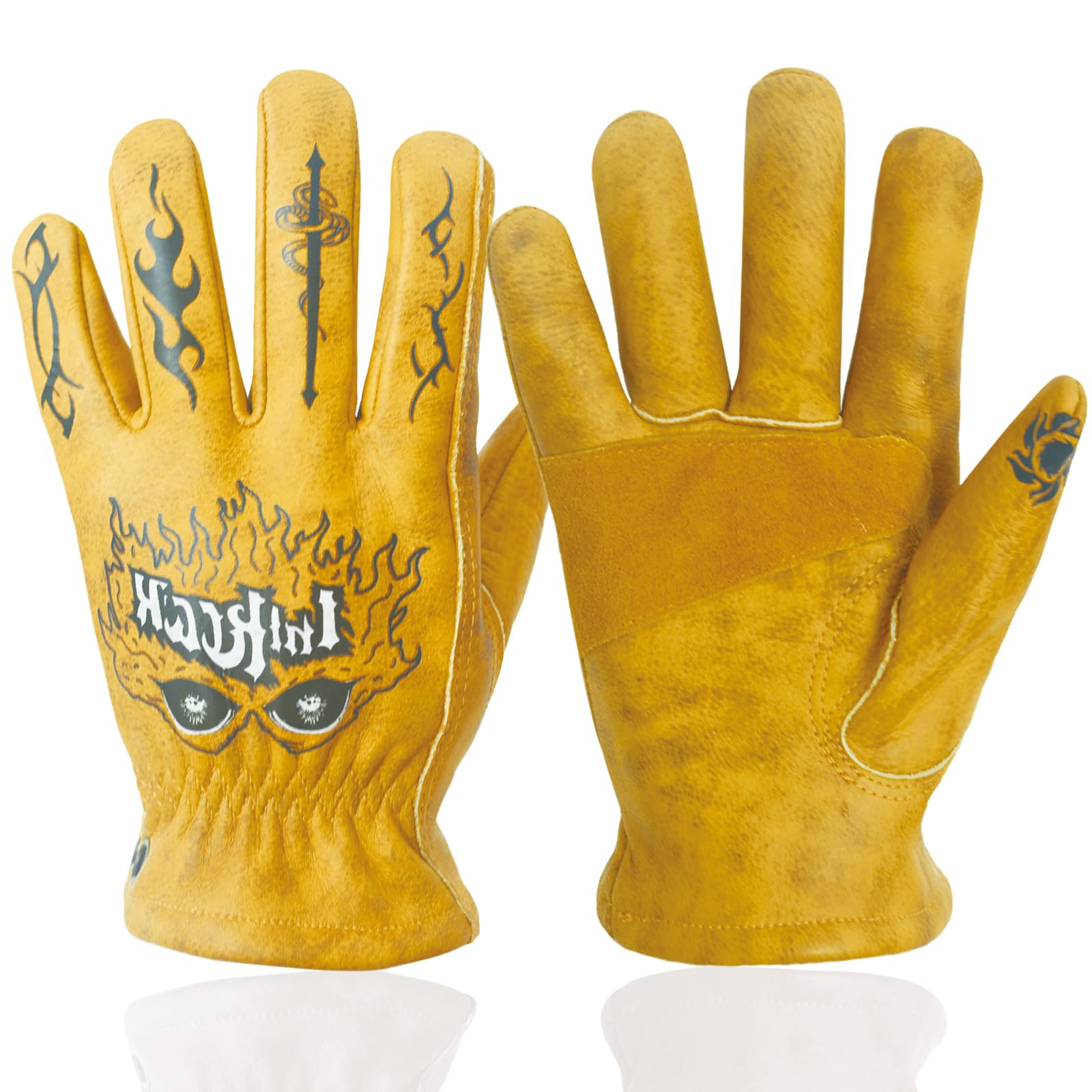 OLSON DEEPAK Fantastic Cowhide Leather Gardening Gloves for Men&Women,Thorn Proof Safety Work Gloves for Gardening,Construction,Moerbike,Hiking,Climbing,Heavy Duty Rigger Gloves (Fancy Yellow