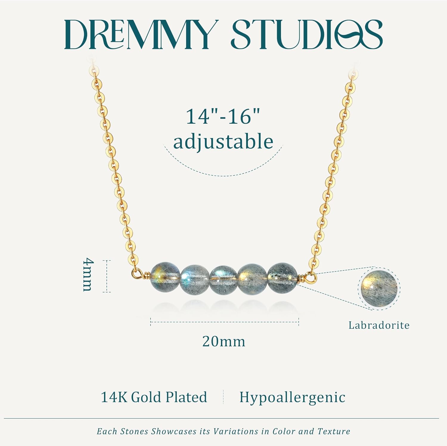 Dremmy Studios Gold Choker Necklace for Women - 14K Gold Plated Irregular Round Teardrop Crystal Stone Gemstone Charm Chain Pendant Necklace Dainty Boho Handmade Quartz Crystals Jewelry Trendy Gift - Image 4