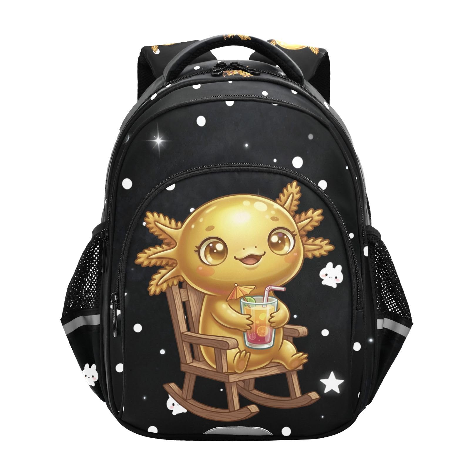 Lightweight Backpack Boy Girl Bookbag Cute School Bag Axolotl Daypack M 16L Ages 8-14 Galaxy Black