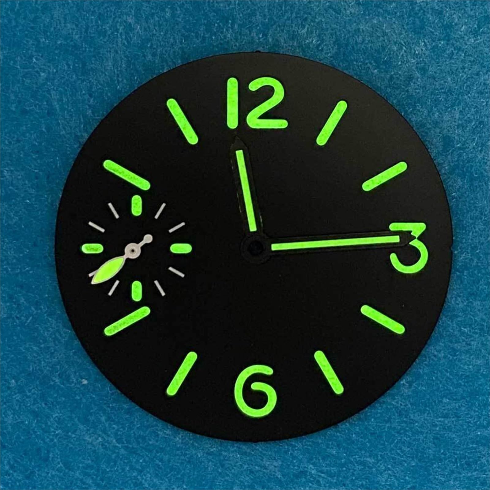 Esfera de accesorios de reloj + aguja de 34,5 mm, color verde, luminoso, apto para movimiento ETA6497/ST3600