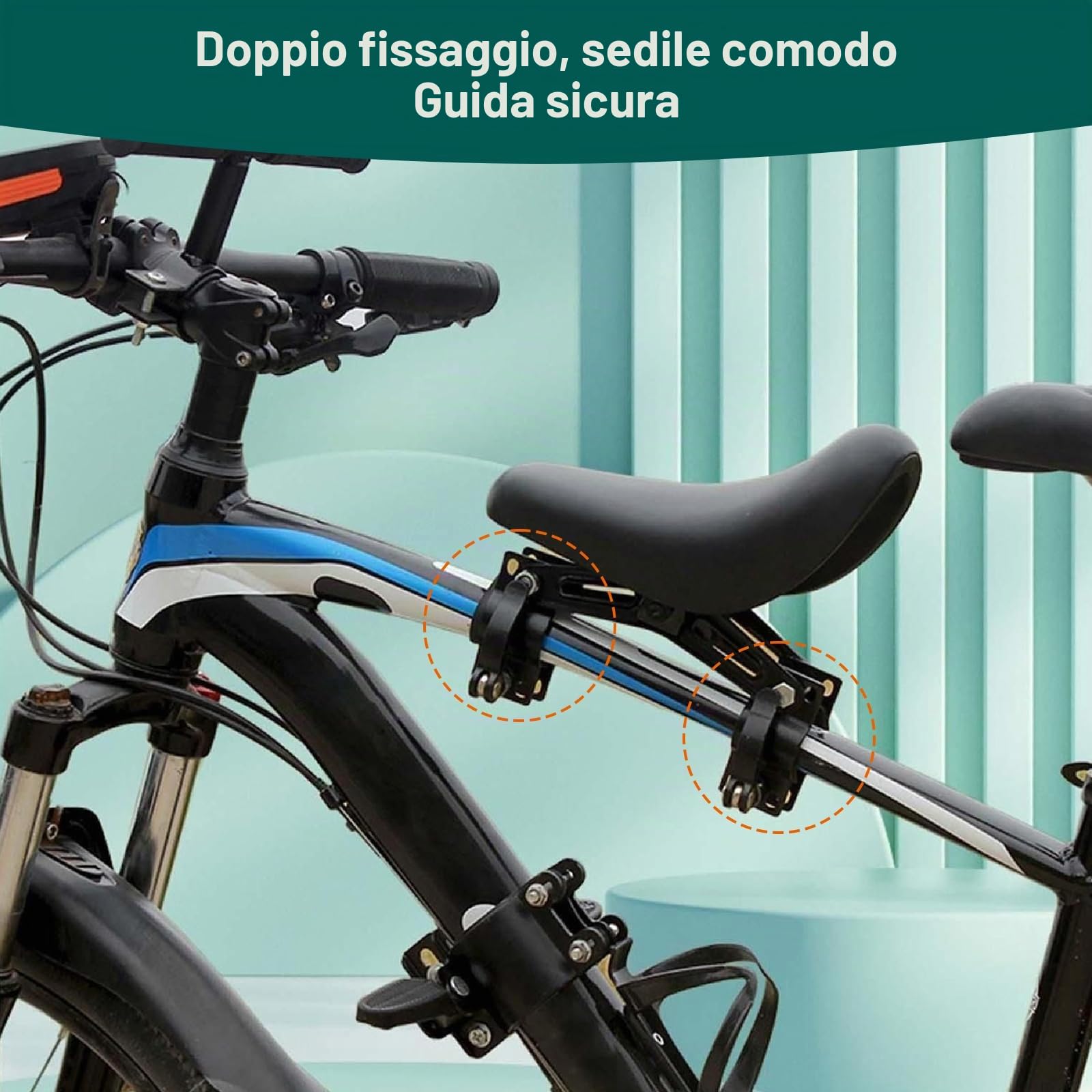 Seggiolino per bicicletta anteriore, mountain bike, anteriore con manubrio e pedale, sedile anteriore per bambini, seggiolino per bicicletta, seggiolino per bambini, seggiolino per bicicletta