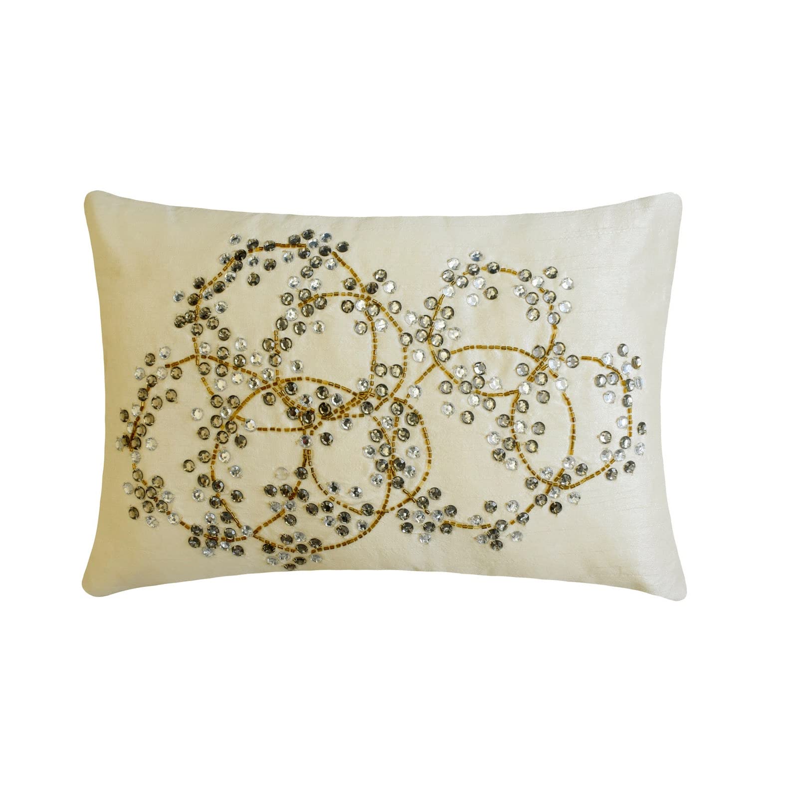 Ivory Lumbar Cushion Cover, Crystals Medallion Lumbar Cushion Cover, 30x40 cm (12x16 inch) Lumbar Cushion Cover, Rectangle Silk Lumbar Cushion Cover, Geometric - Crystal Clear โ image 1