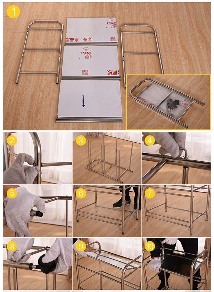 Carrito con 3 estantes con Ruedas, carretillas de Mano de Almacenamiento con Carro para Equipos rodantes de Acero Inoxidable, para Almacenamiento/2 Niveles/S (40 * 35 * 75 cm), 2 Niveles, S
