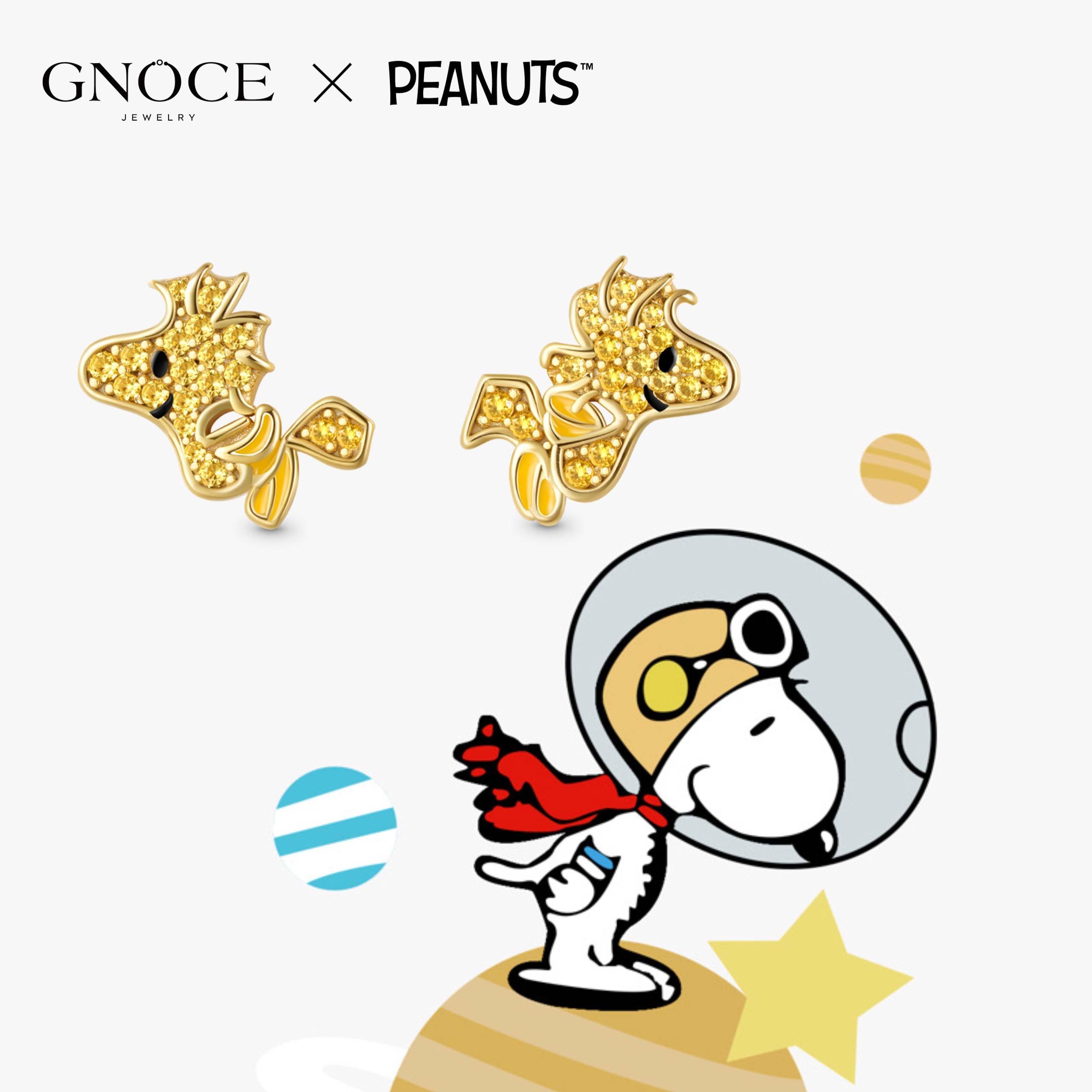 GNOCE Ohrringe Peanuts Lächelnder Fliegender Woodstock Diamant Ohrstecker 925 Sterlingsilber für Frauen und Mädchen Schmuckgeschenk für Fans