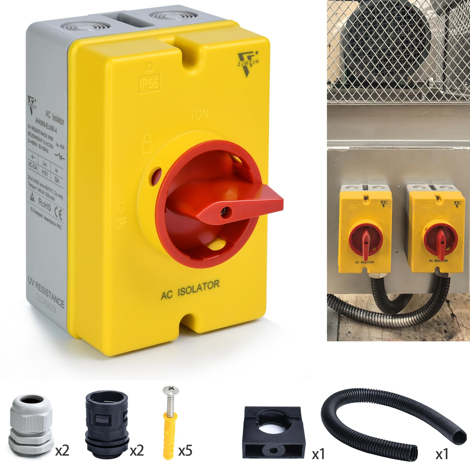 Photo 1 of ?40 Disconnect Switch Box Outdoor, Isolator Switch, 4 Pole, IP66 Waterproof Isolation PV 3 Phase Disconnect Switch On Off 2 Position