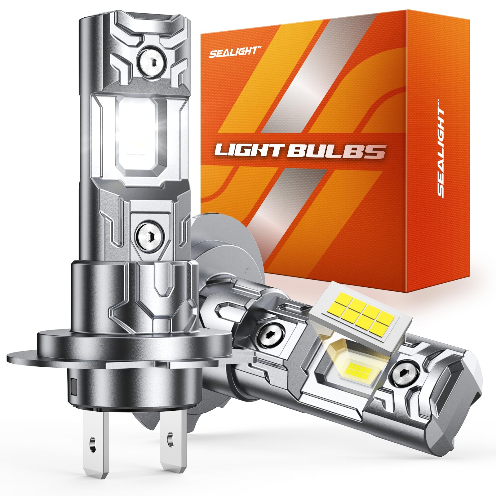 SEALIGHT H7 LED Headlight Bulbs, 32000 Lumens 800% Brighter 6500K Cool White Led Bulbs, All-in-One Mini Size H7 Lights, Plug and Play, Halogen Replacement, Pack of 2
