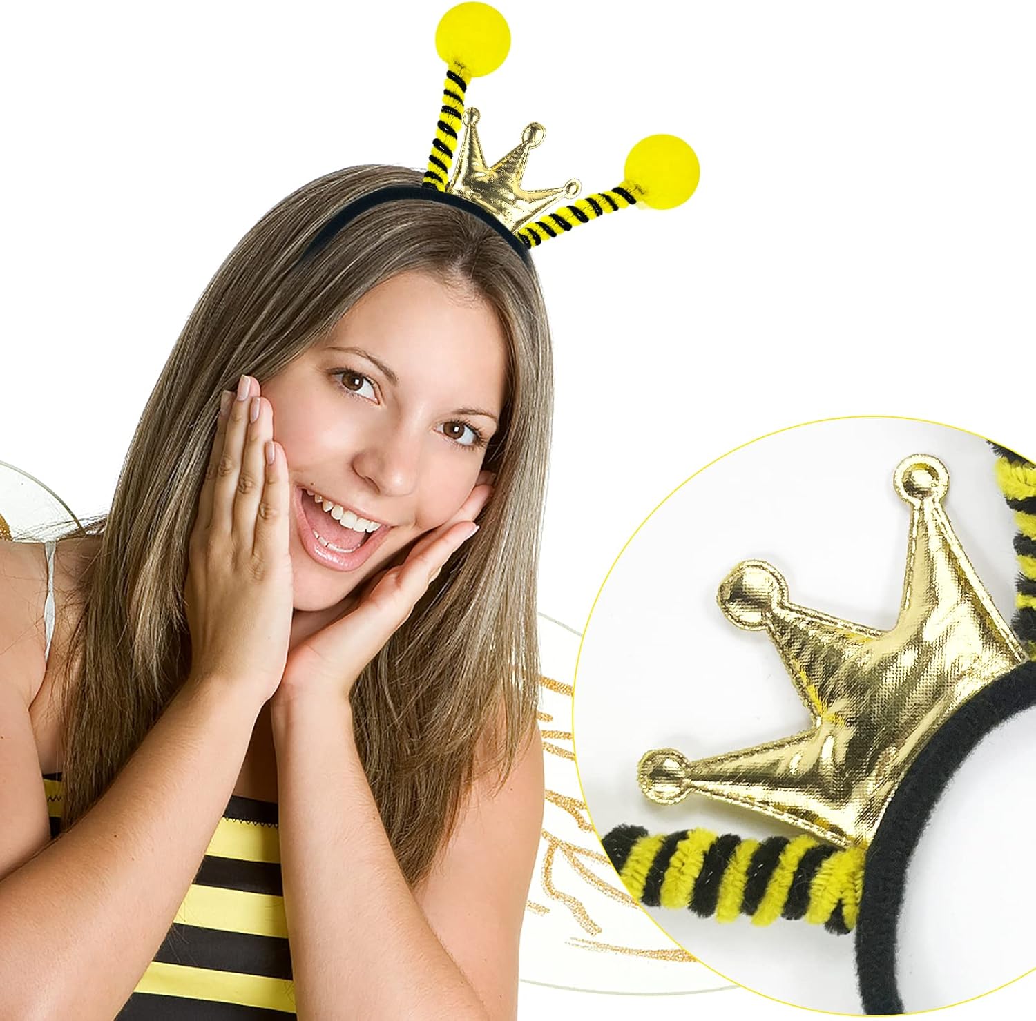 Bee Costume Accessories Set,Bee Headband Honeycomb Glasses Striped Gloves for Halloween Costume - Image 6