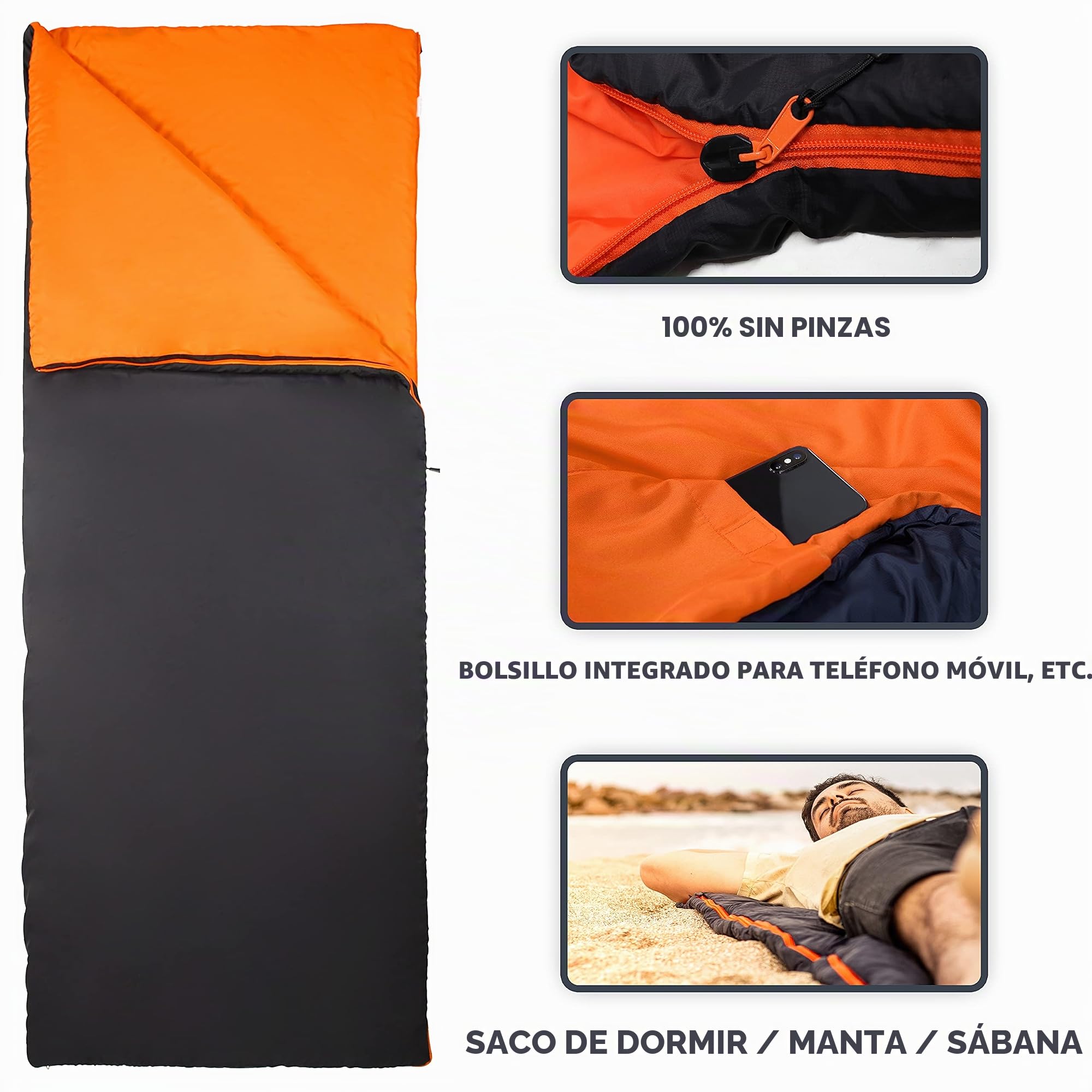 MOUNTREX® Saco de dormir – Tamaño pequeño y ultraligero (730 g) – Saco de dormir de verano – Camping Viaje Festival – Acoplable