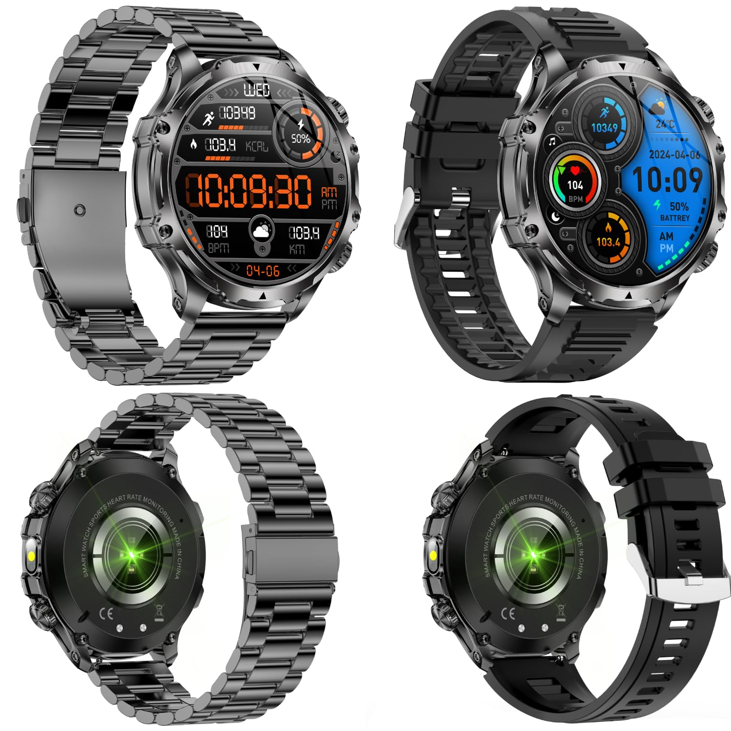 Smartwatch AK75 1.9" Bluetooth z rozmowami + słuchawki | Pulsometr, ciśnienie, SpO₂, 112 trybów sportowych, IP67, FitCloudPro, stalowa bransoleta i pasek silikonowy (czarny)