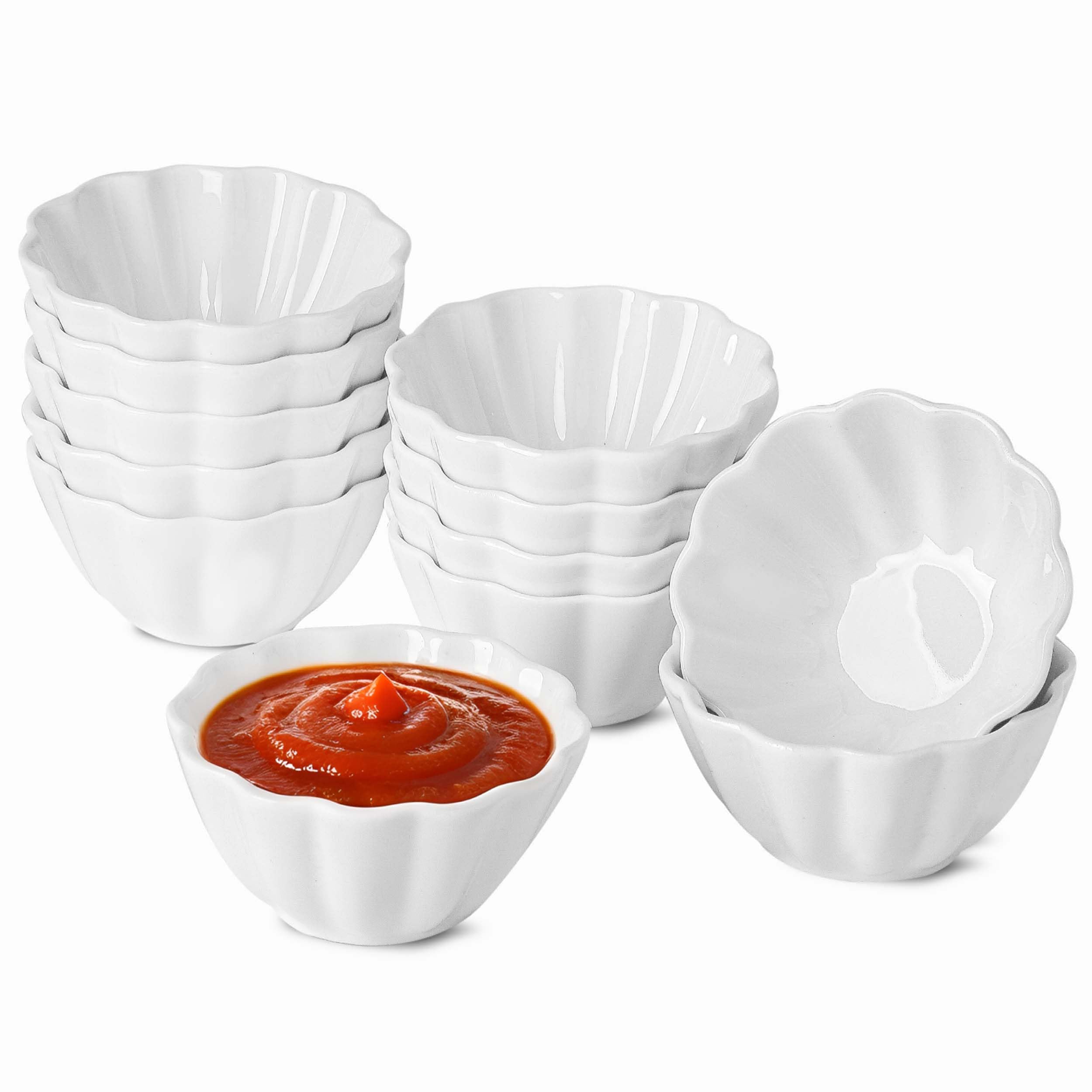 UIBFCWN 12 Pack 4oz Soy Sauce Dishes, Ceramic Dipping Sauce Bowls/Cups, 3.6inch Small Dip Bowls for Ketchup, Soy Sauce, Sushi, Condiments, Side Dishes, Microwave & Dishwasher Safe