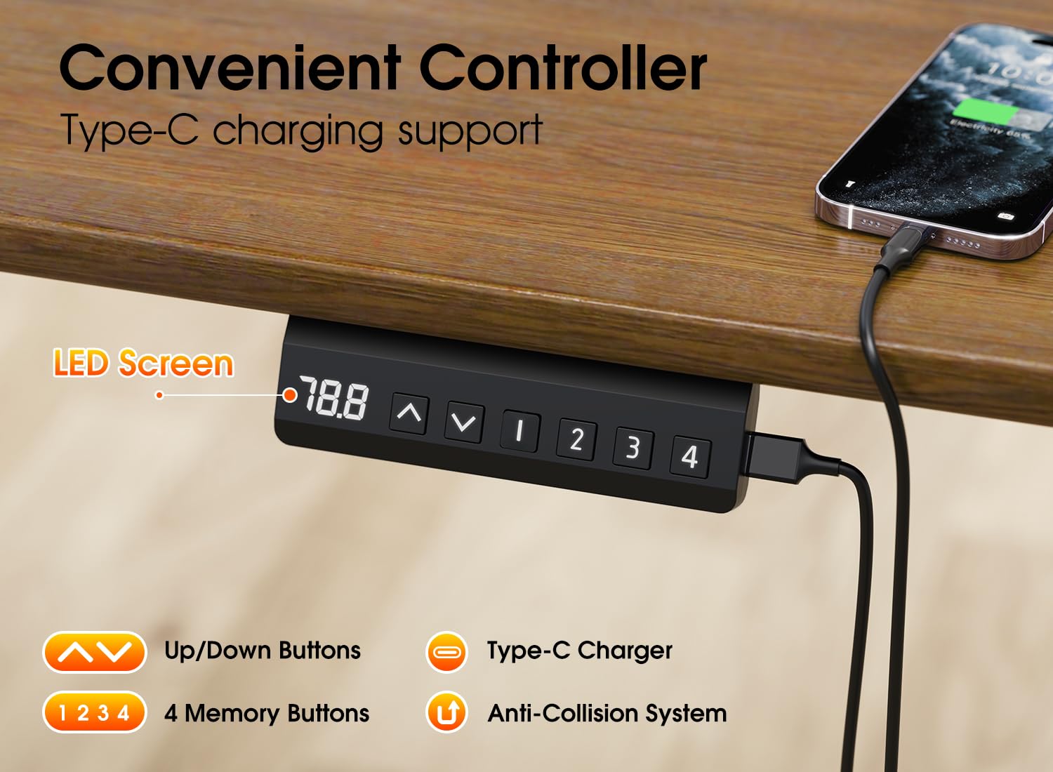 Höhenverstellbarer Schreibtisch Elektrisch Tischgestell, Höhenverstellbar Schreibtisch Gestell mit USB-C-Anschluss, Memory-Steuerung und Antikollisionsfunktio, 2 Motoren, Schwarz