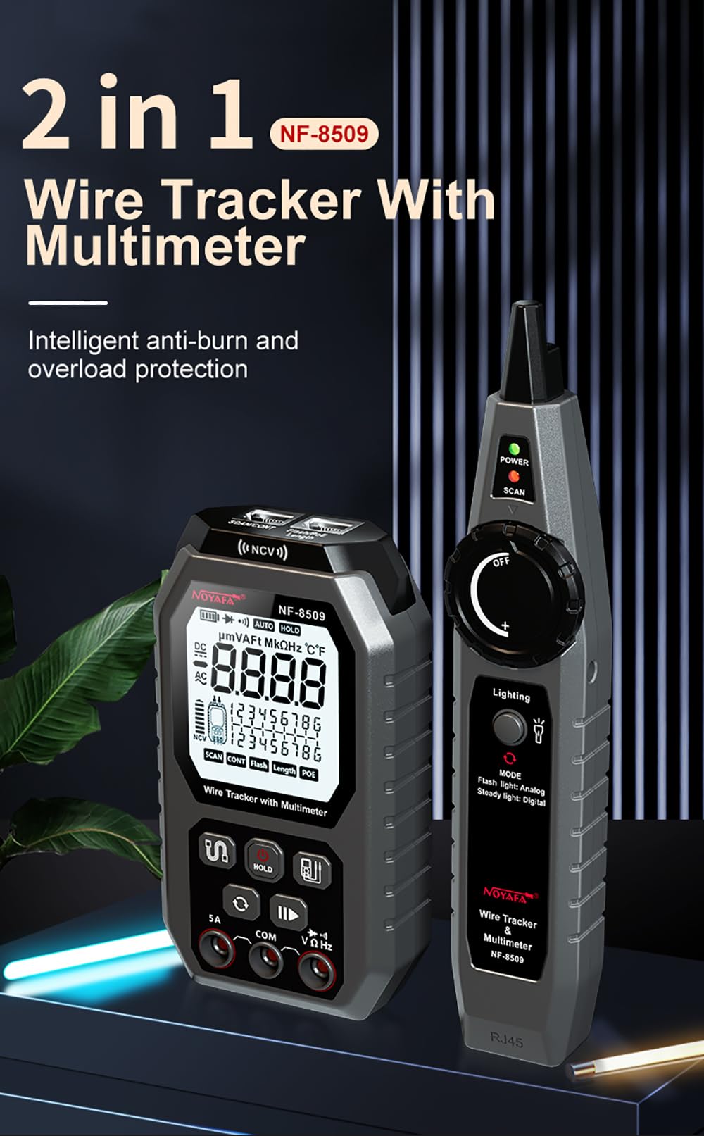 NOYAFA Network Cable Tester Wire Tracker con multímetro Multifuncional Ethernet Wire Tracker DC AC voltímetro con rastreo de cables/prueba de longitud/prueba POE