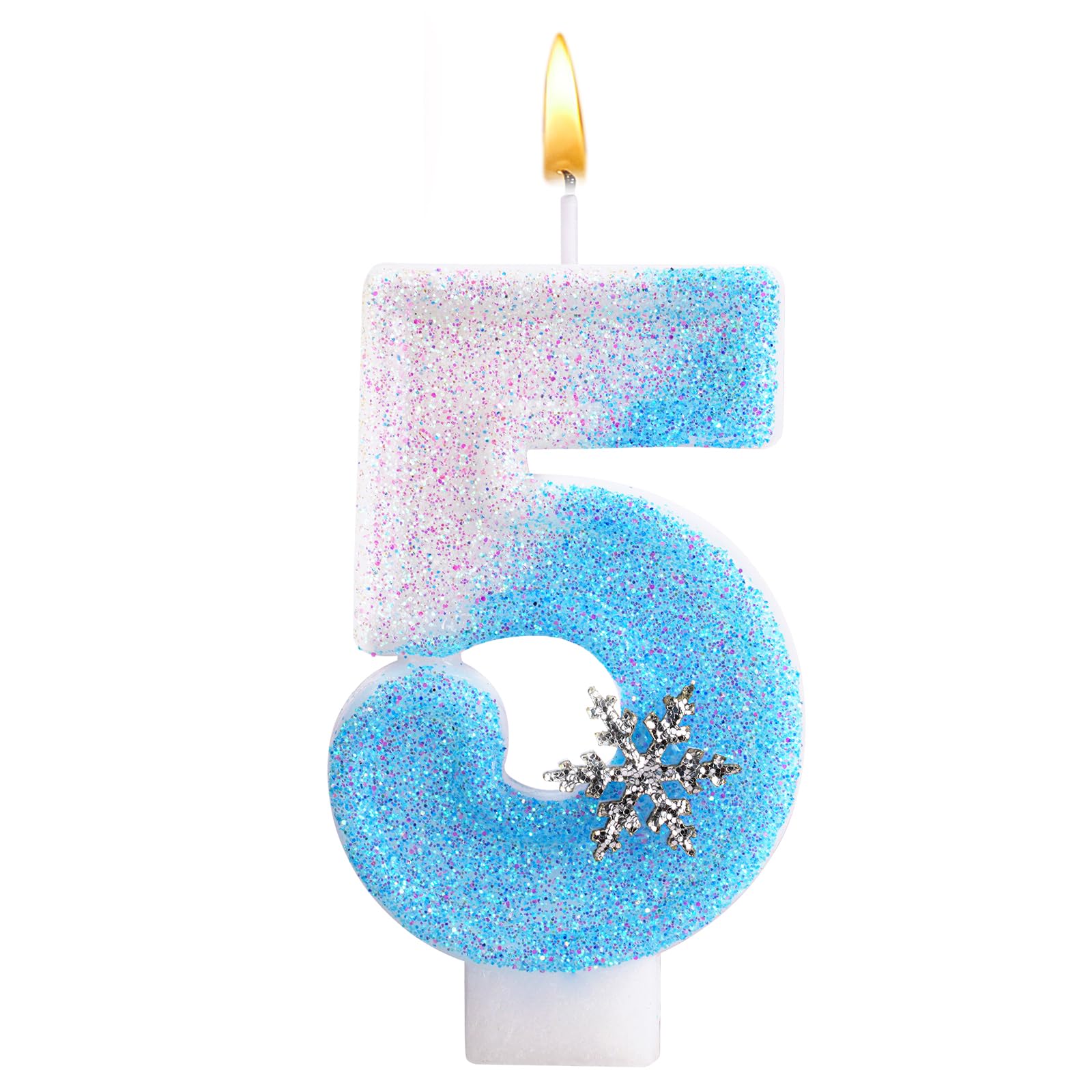 Alaoo Frozen Birthday Candles, Blue Number 5 Candle Snowflake 5th Number Candle 5th Cake Topper for Girls Frozen Themed Birthday Decorations Party Supplies
