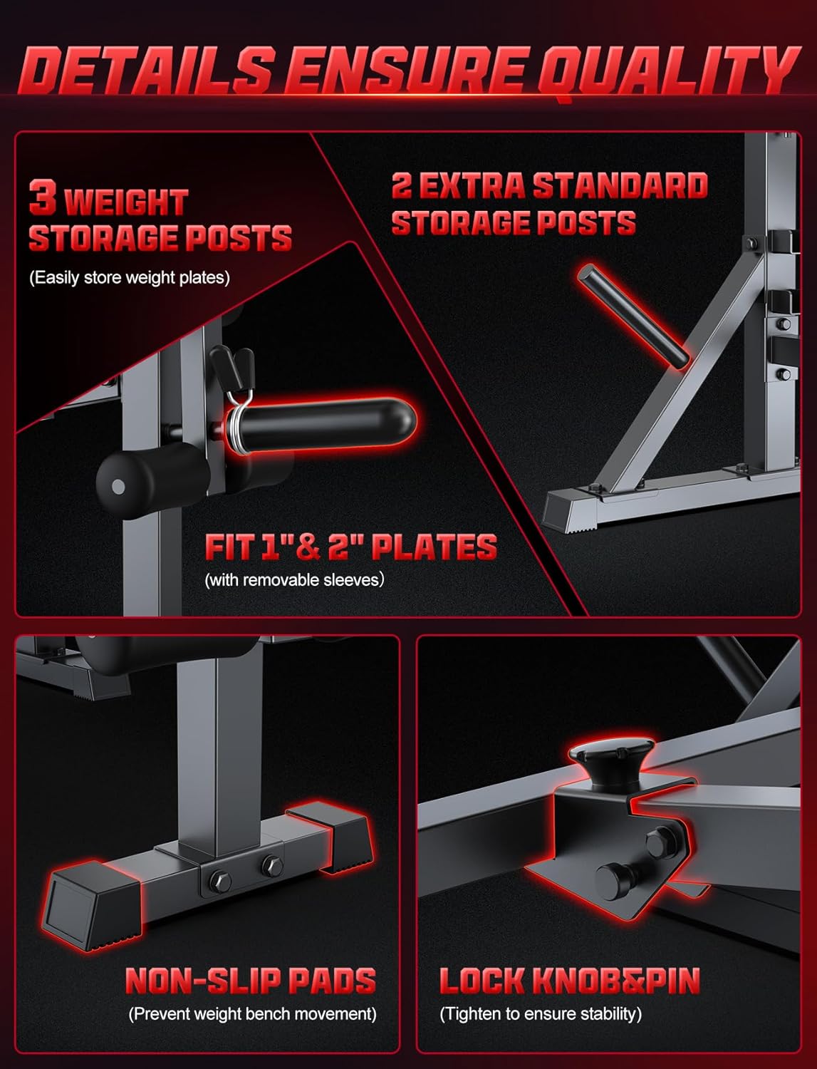 OPPSDECOR Weight Bench Set, Folding Workout Bench with Squat Rack Leg Extension & Leg Curl, Adjustable Back/Barbell Rack for Bench Press Strength Training, Flat Incline Decline Gym Bench