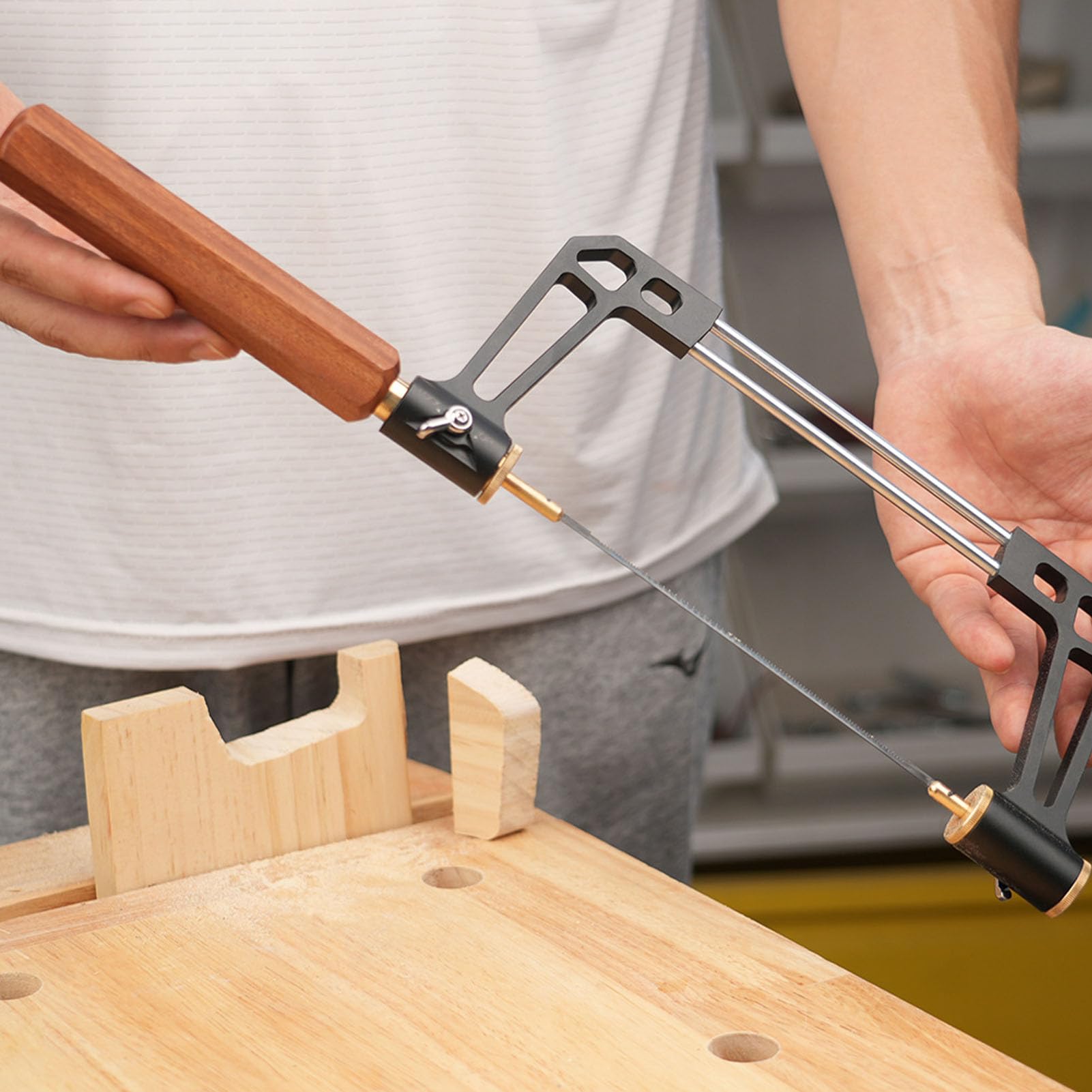 Annadue Set di Seghe a Mano con Impugnatura Esagonale, Telaio in Lega di Alluminio CNC, 3 Lame HSS per la Realizzazione di Mobili, Lavorazione del Legno, Progetti di Artigianato