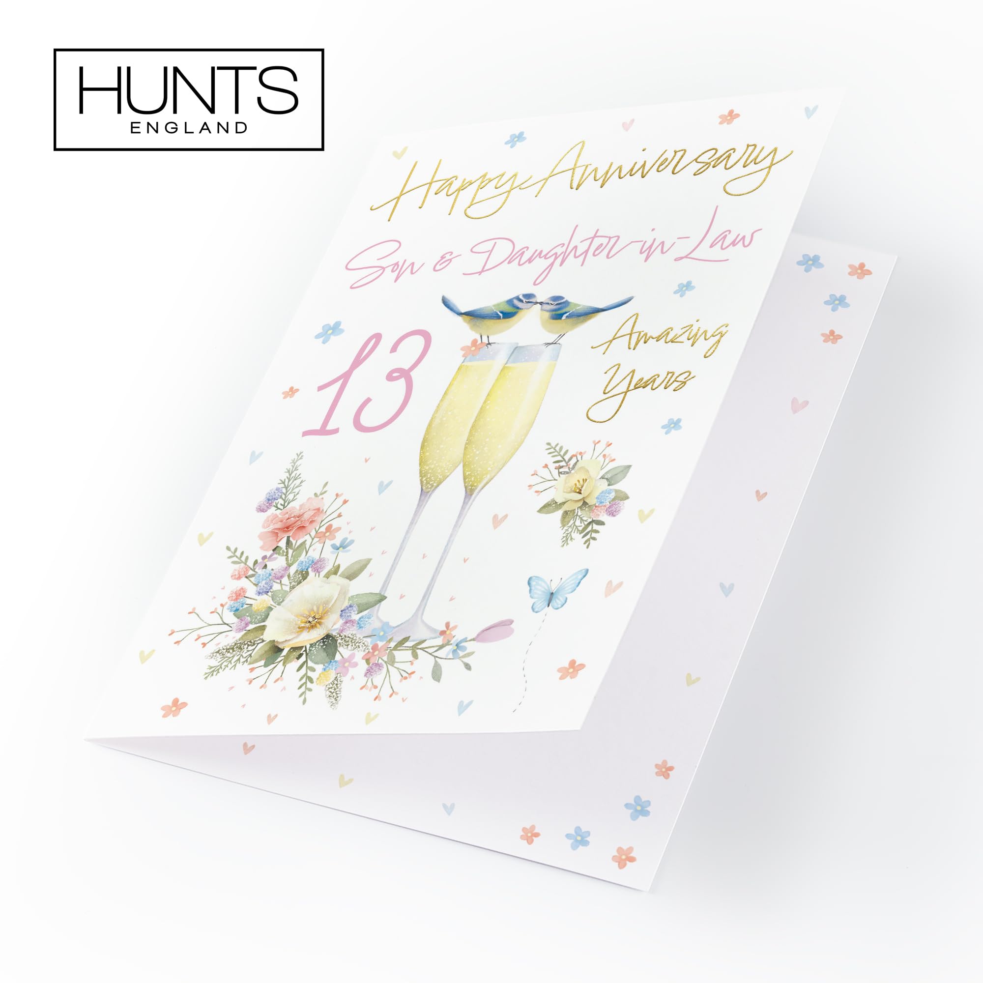 Hunts England, Son And Daughter-in-Law 13th Anniversary Card, A5 Size, Champagne Flutes, Gold Foil - Image 4