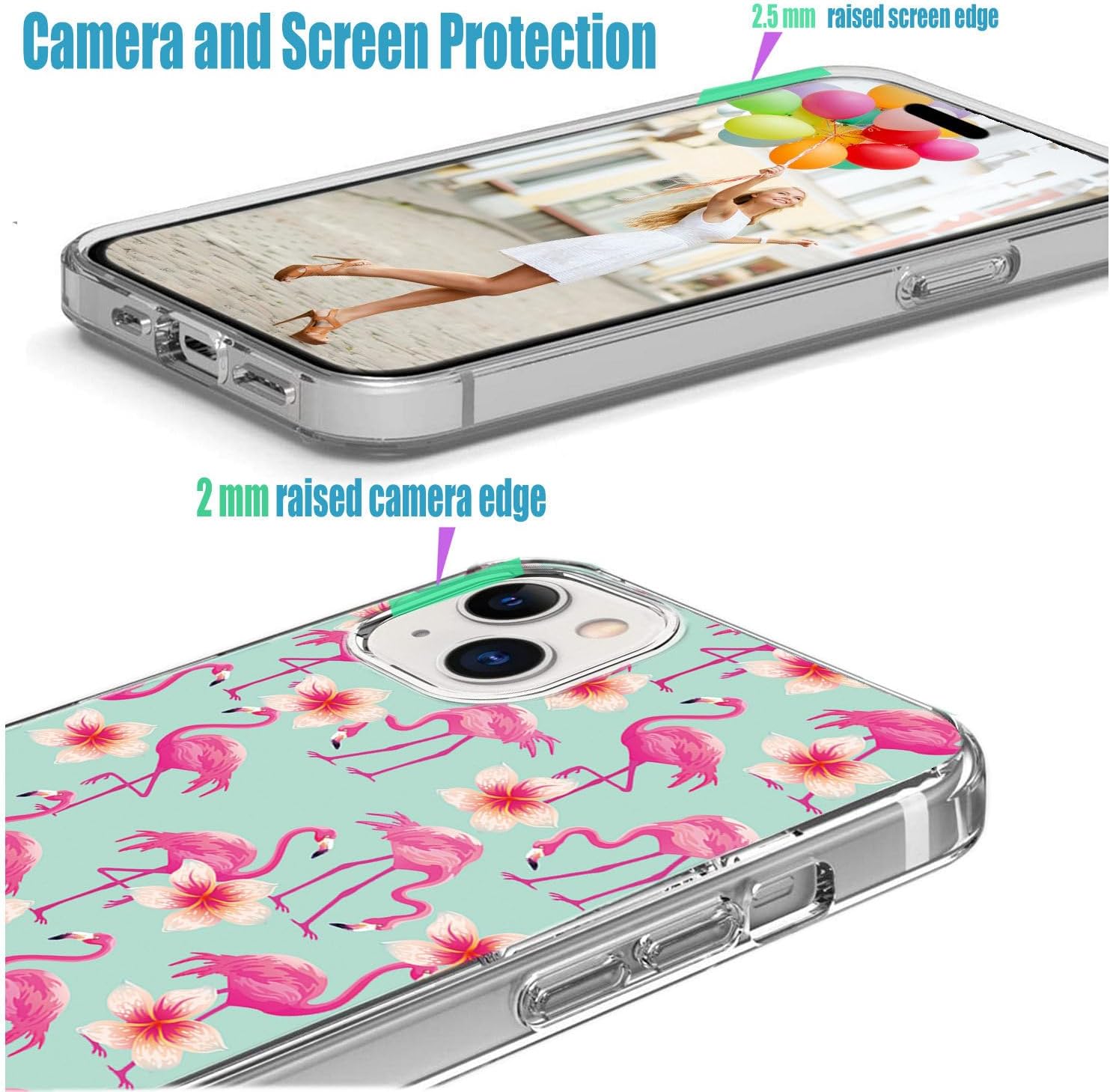 for iPhone 15 Case for Women Girl Men, Full Protective Shockproof Slim Soft TPU Clear Phone Cover Cases Design for iPhone 15 6.1,Cute Cartoon Animal Bird Pink Flamingo Flower Floral - Image 5