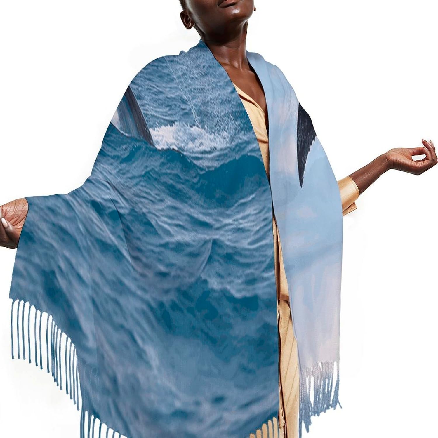 Whale Tail Scarf for Women Men Soft Warm Fashion Blanket Scarves Classic Cashmere Feel Scarf Long Shawl Large Scarves Cold Weather Thick Blanket Scarfs