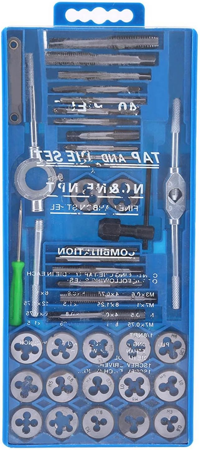 40 pcs Hardened Metric Tap & Die Set, High Speed Alloy Steel Screw Thread Taper Hand tools, Complete Set with Wrenches, and Metric Thread for Cutting and Forming Nuts and Bolts