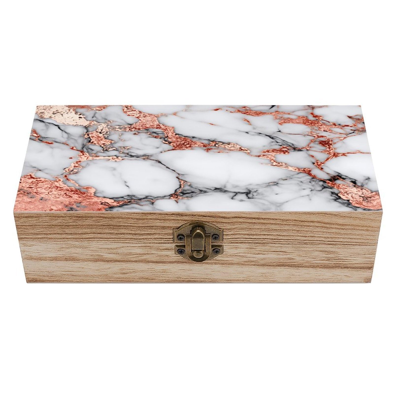asbwuo Rose Golden Marble Texture Vintage Wooden Keepsake Box