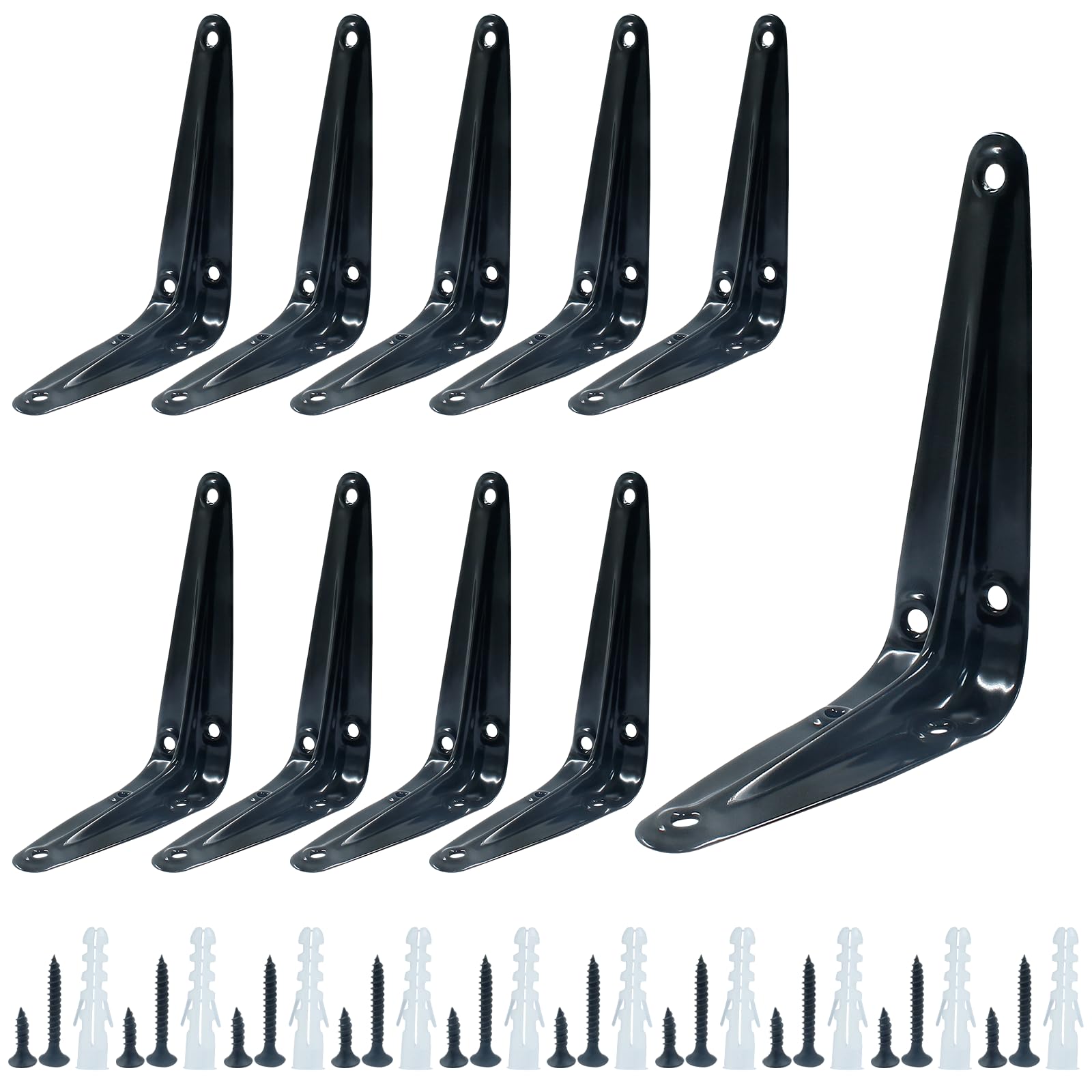Soportes De Estante En L De Acero - Juego De 10, 4 Pulgadas, Incluye Tornillos Y Anclajes - Ideal Para Estantes Flotantes