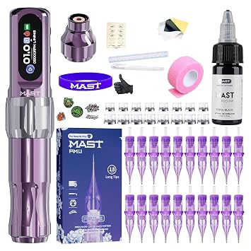Mast Tattoo Tour2 Pro Cordless Tattoo Gun Kit - Lightweight & Silent Rotary Tattoo Machine Pen 20 Cartridge Needles Complete Tattoo Kit for Beginners