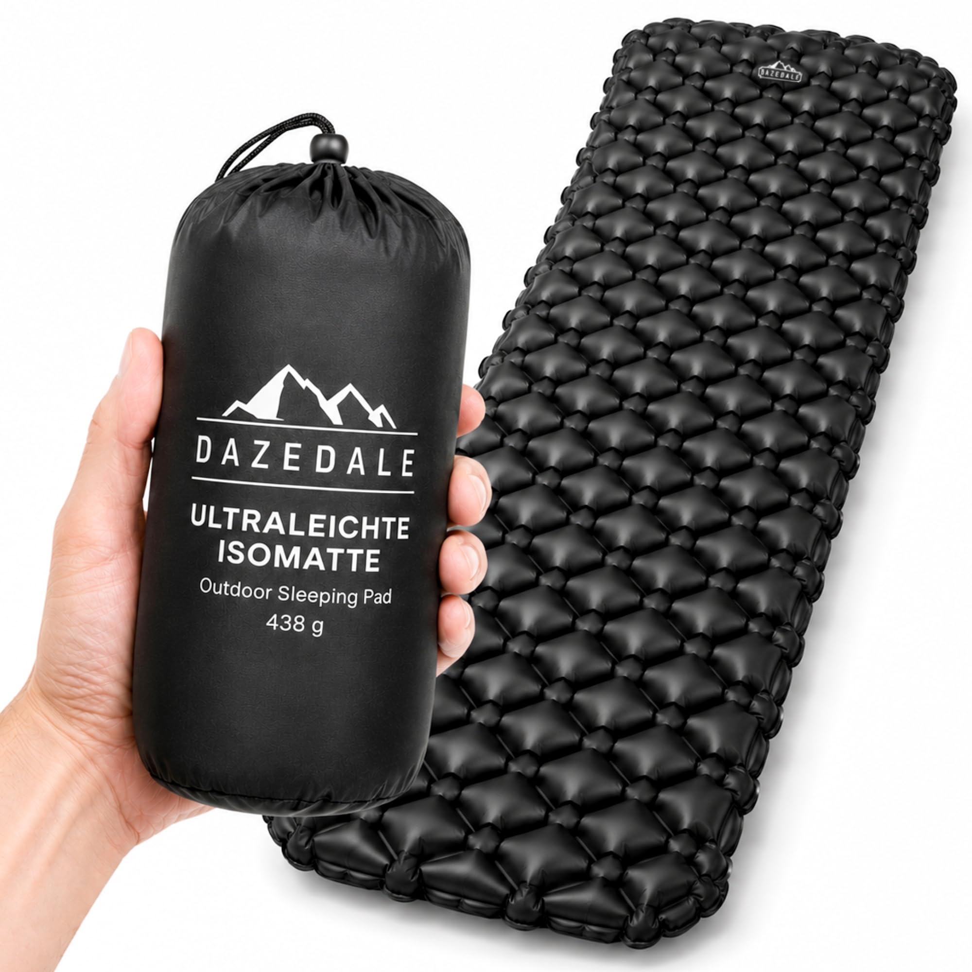 Isomatte Camping [Luftmatratze Ultraleicht mit 438g] Matratze mit Druckknöpfen zum verbinden, Schlafmatte für Outdoor campen | Ultraleichte, geräuscharme Iso-Matte, kleines Packmaß