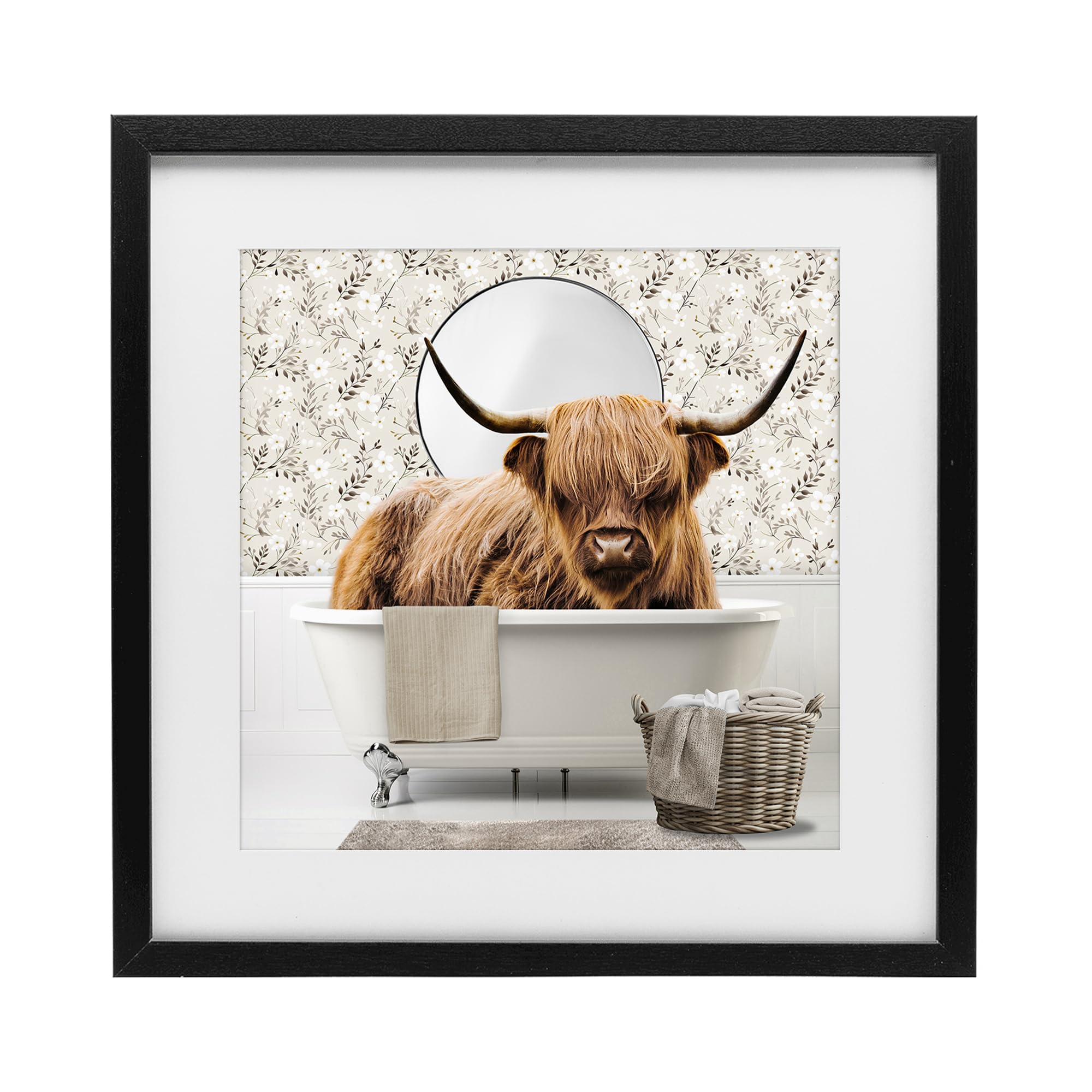 'Cottage Cattle Bath Time'| Framed Print Under Glass