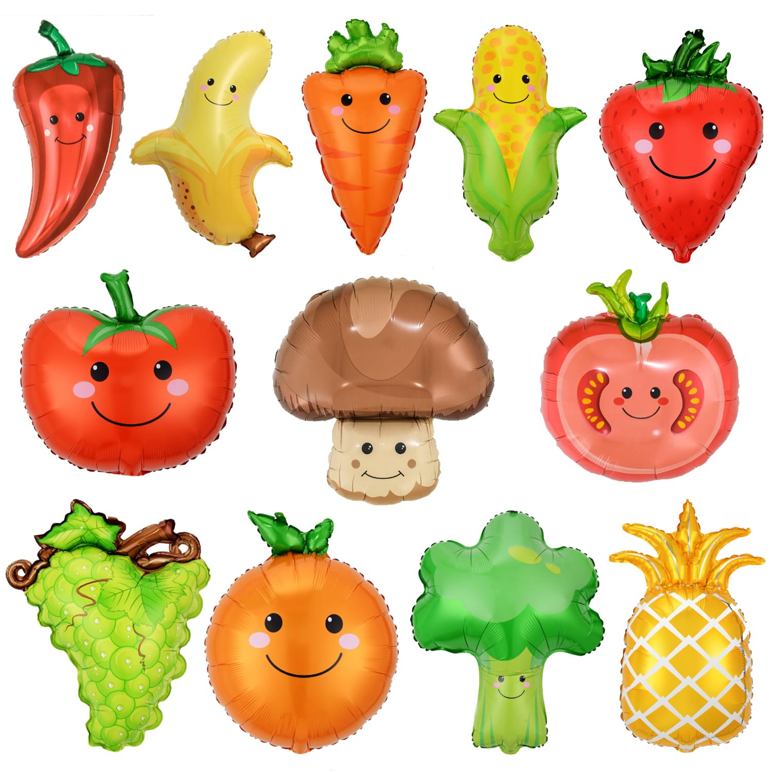 Finypa 12Pcs Summer Fruit Balloons for Birthday Party Decorations Vegetable Helium Balloons Tropical Strawberry Watermelon Jumbo Balloon for Wedding Baby Shower Supplies