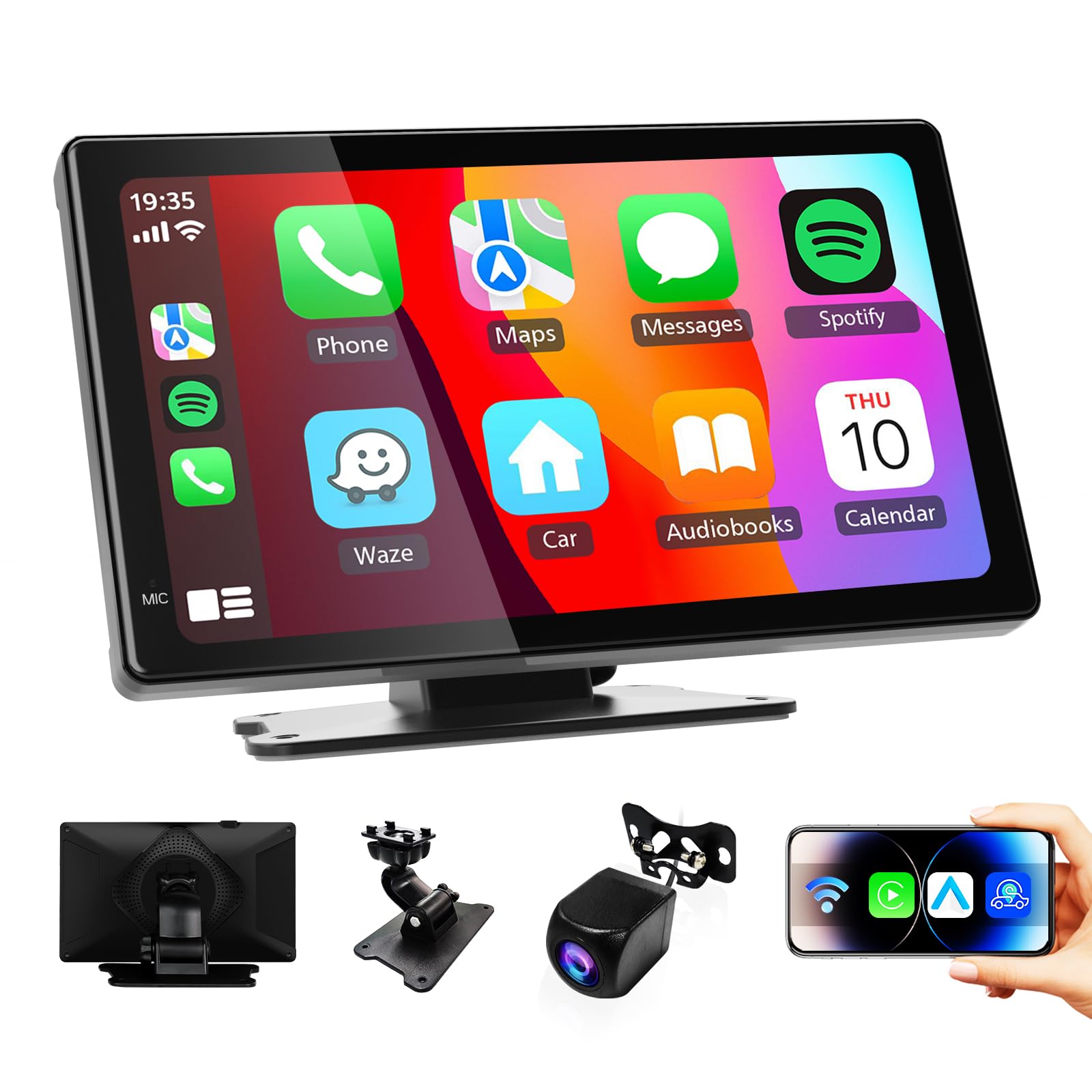 Haudio Schermo Per Auto,Carplay Wireless Andriod Auto,Touchscreen da 7 Pollici con 1080P Retrocamera Auto,Bluetooth|Mirror Link|AUX|FM Autoradio senza fili Compatibile con Tutti i Veicoli