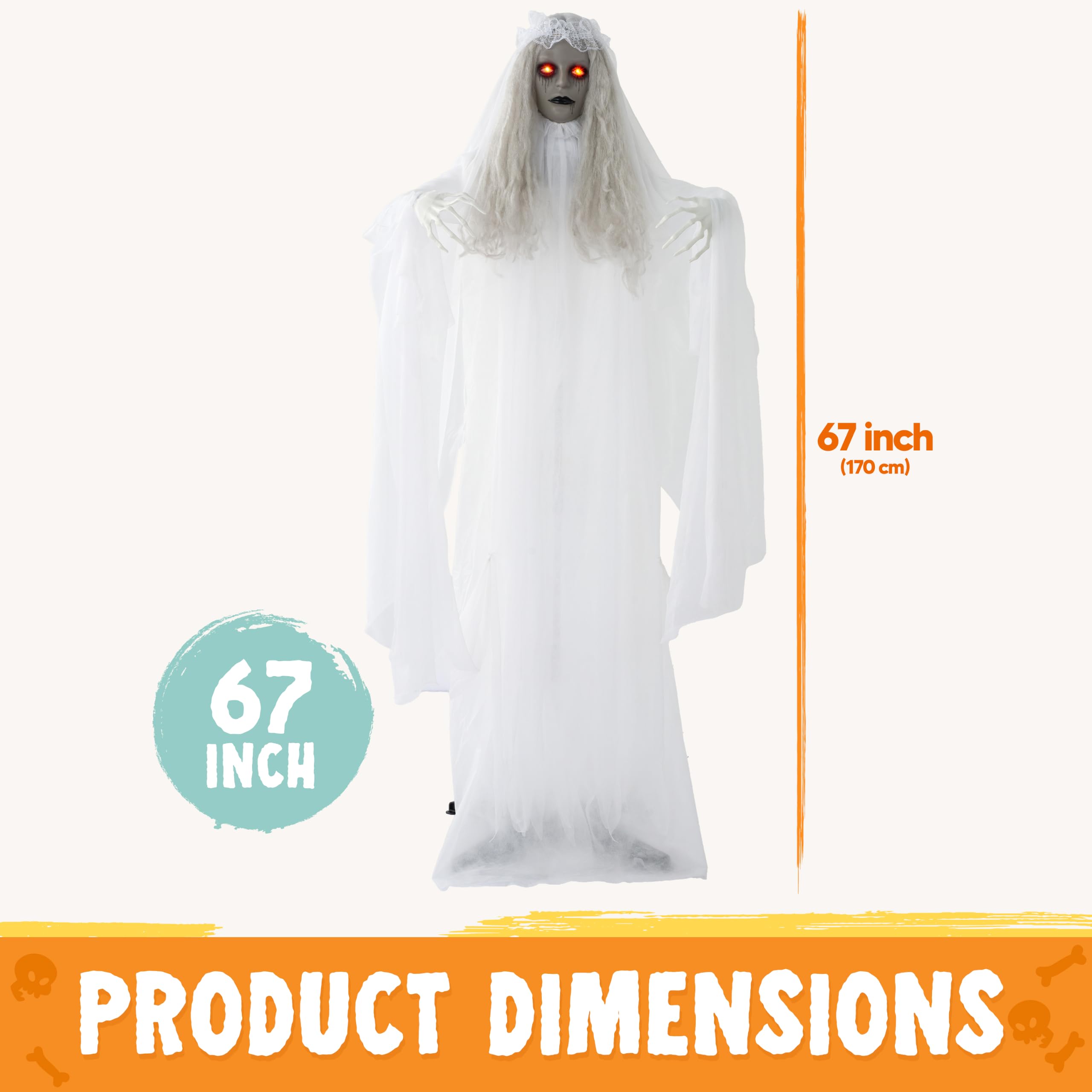 JOYIN Dekoracje na Halloween, dekoracja na zewnątrz, naturalna wielkość, dekoracja panny młodej, aktywna dźwięk, dekoracja na imprezę halloweenową z przerażającym dźwiękiem, straszne rekwizyty do