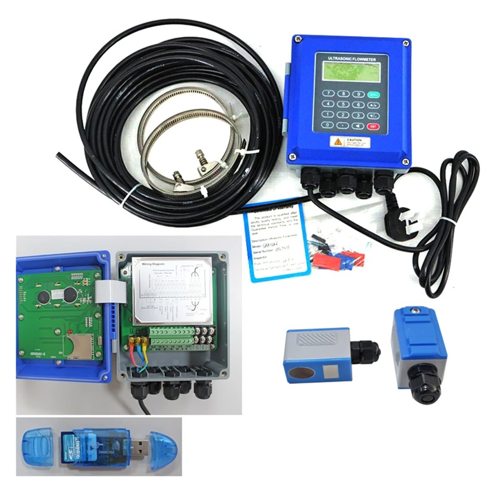 MKHJKIOII Digital Flow Meter TUF-2000B Wall Mounted Water Flow Meter Transducer Optional SD Storage Clamp Sensor Digital Liquid Ultrasonic Flowmeter Water Fuel Air Gas(Host plus SD TS-2)