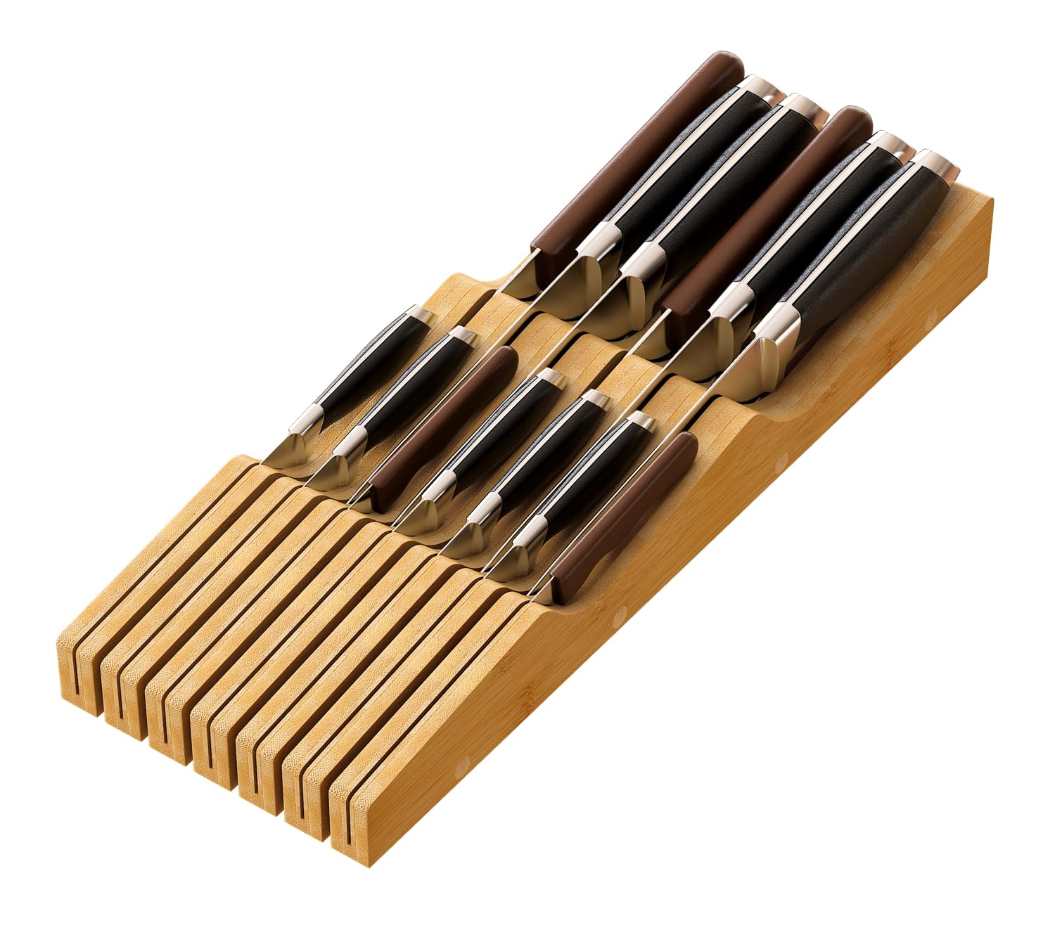 Knife Holder, Bamboo Knife Drawer Organizer, Knife Block without Knives, Fit for 13 Knives