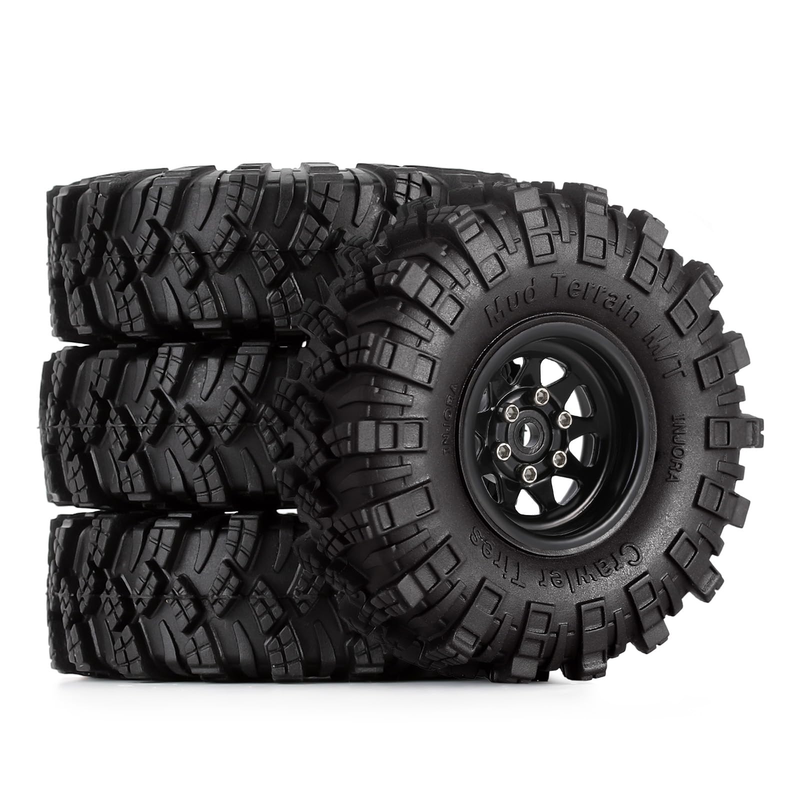 INJORA 1.0 Beadlock Wheels & Mud Tires - Deep Dish Rims For 1/18 RC Crawlers