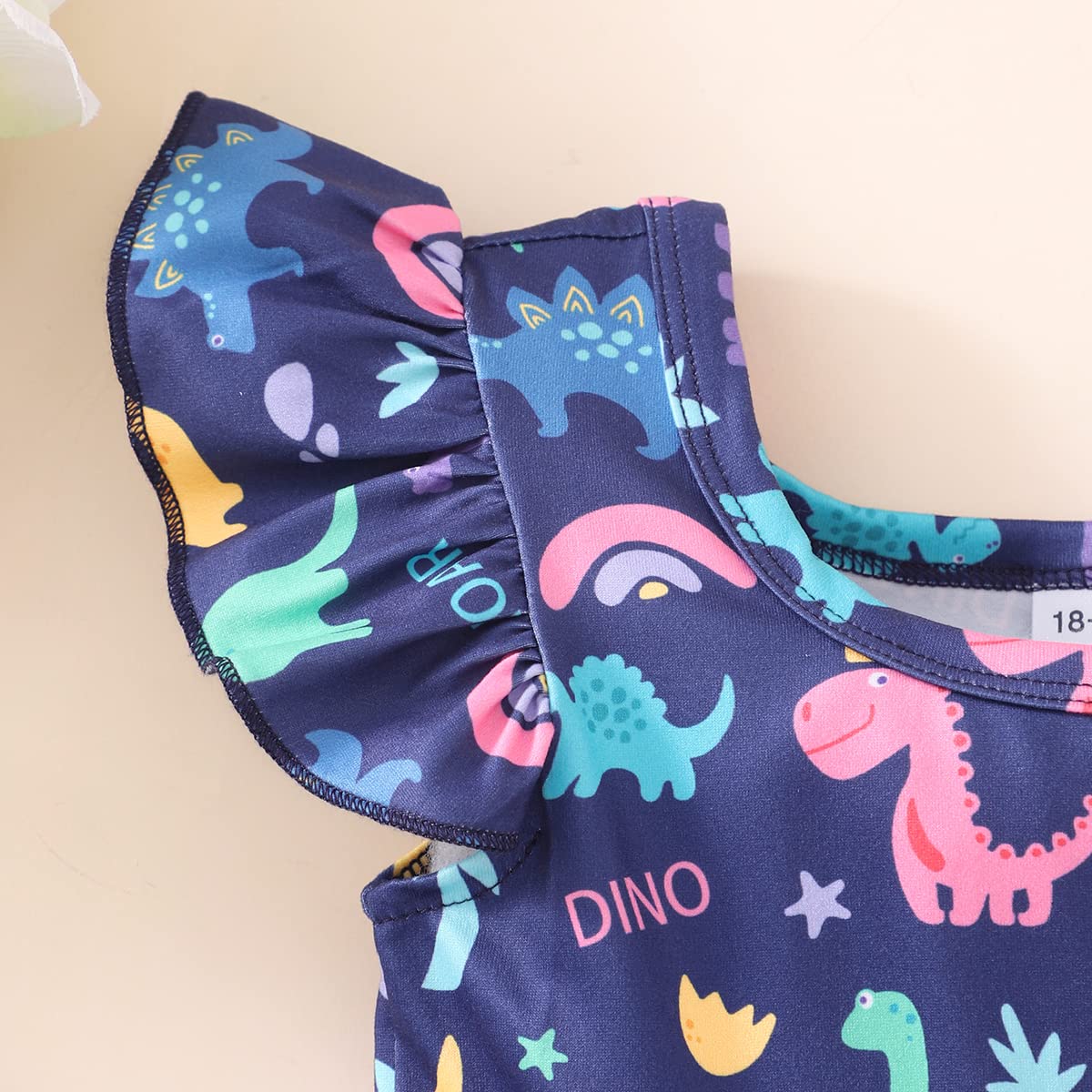 Vestido de dinosaurio para niña pequeña, manga con vuelo, lindo atuendo de verano para bebé niña, vestido casual con volantes