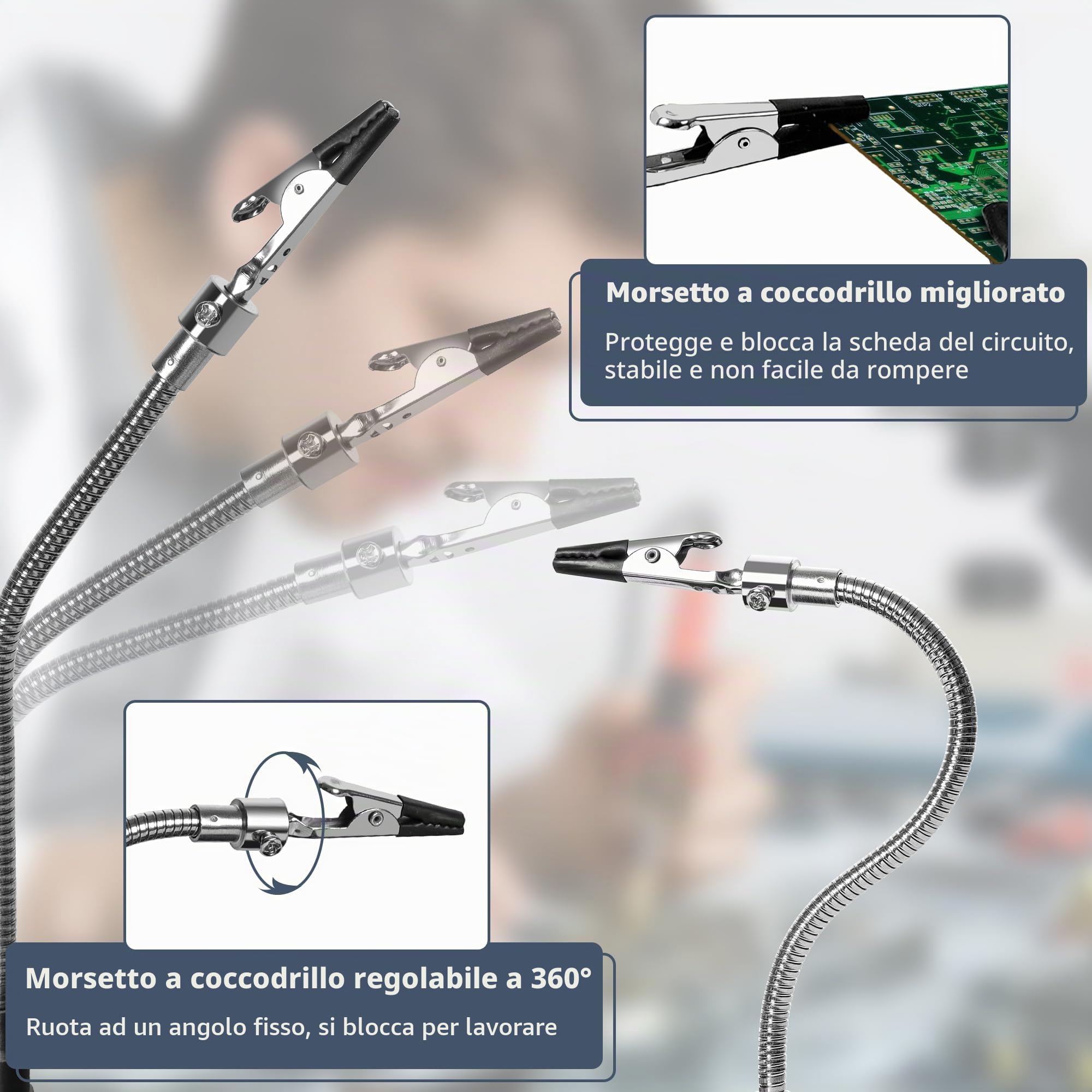 Stazione Saldatura con 3X Lente Ingrandimento Bracci Flessibili Clip, Terza Mano per Saldatura Elettronica