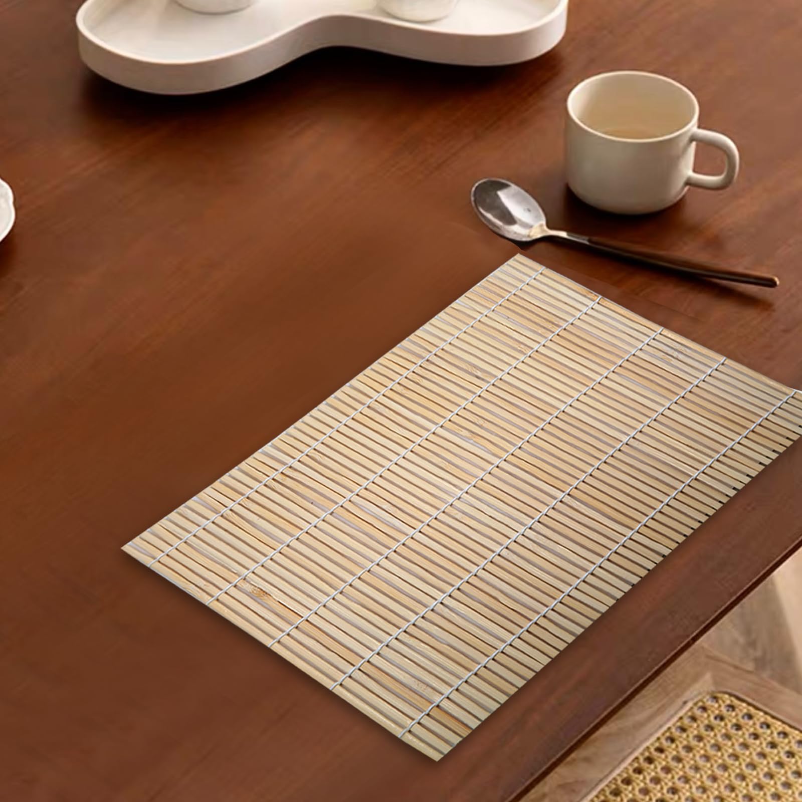 ZC2405172812 - 6 alfombrillas de bambú para hacer sushi de 9.5 x 9.5 pulgadas, antiadherentes, rodillo de sushi para cocina y fiesta en el hogar, ZC2405172812 7
