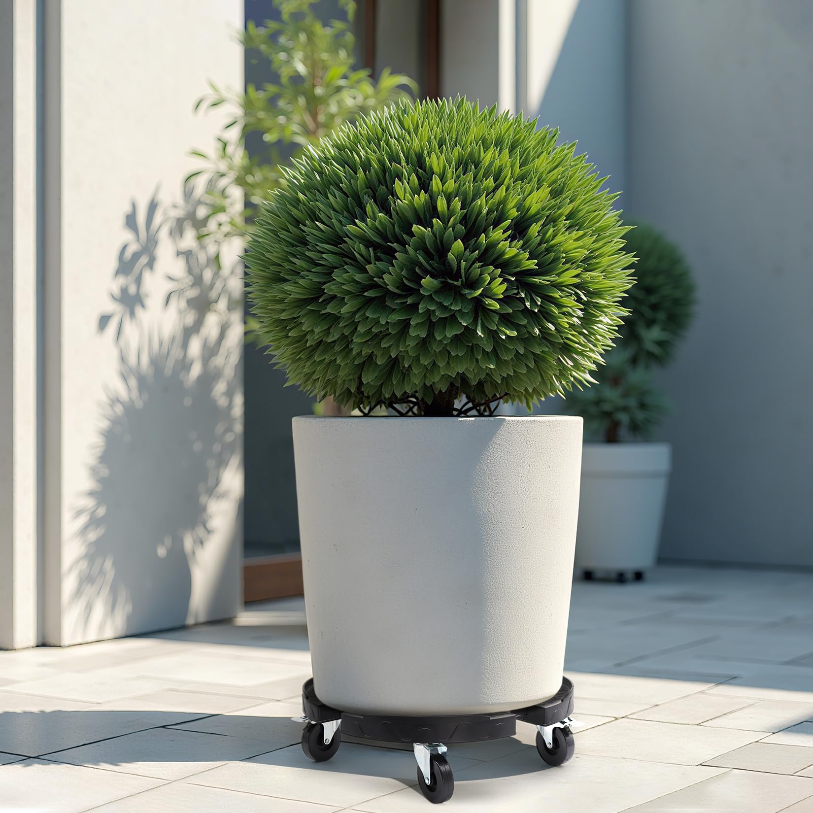 Sottovaso Rotondo per Vasi Pesanti Regolabile da 38CM-48CM, Portavasi da Interno e Esterno con 4 Ruote PE e Tubo in Acciaio Inox Capacità 220KG, Base con Ruote per Ombrelli e Alberi,2 Pezzi