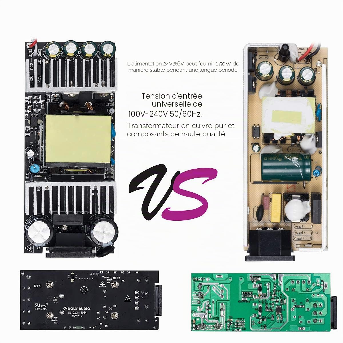 Adaptateur d'alimentation Nobsound DC 24V @ 6A 150W; Brique d'alimentation AC100 ~ 240V pour amplificateur