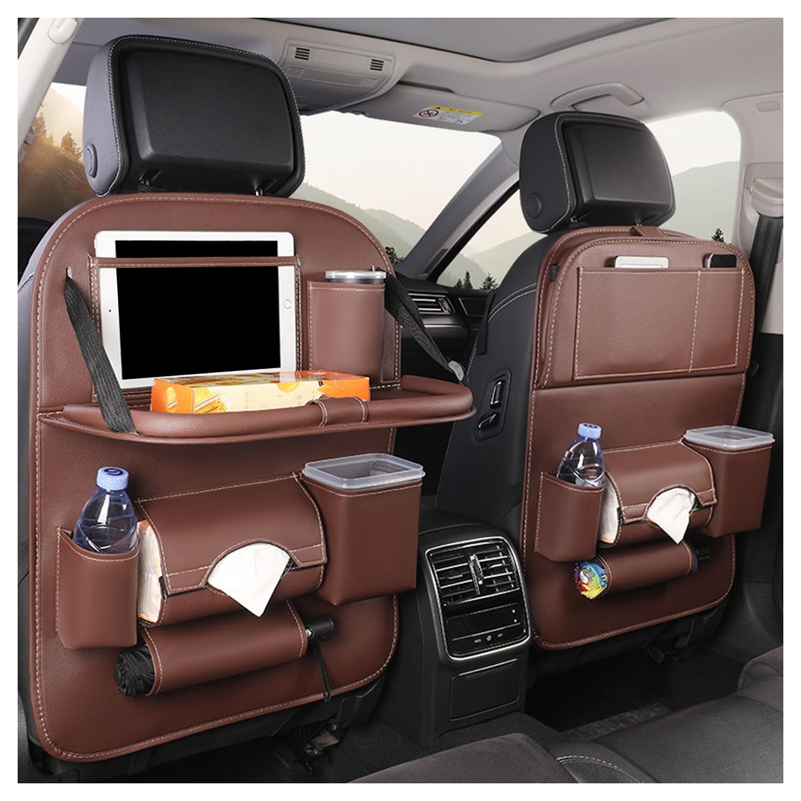 Pack de 2 Organizador Asiento Coche para Jeep Cherokee Commander Compass Gladiator Liberty Patriot Renegade, Organizadores llevar multibolsillos,Protector Asiento Respaldo con Comedor Poseedor Bandeja