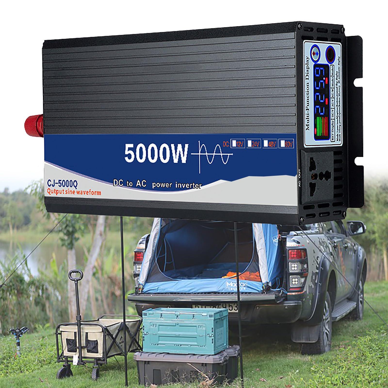 Onduleur à Onde Sinusoïdale Pure 5000 W, Convertisseur CC vers CA, pour Camping-Car, Camion, Maison, Onduleur Solaire Hors Réseau, avec Prises CA, Câbles,24V-220V
