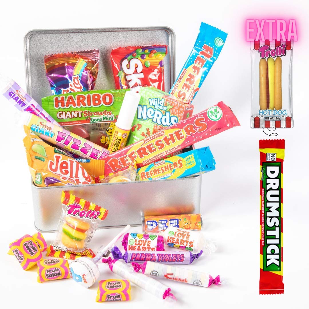 BIGSMOKESUPPLIES - Medium Retro Sweets Gift Hamper Tin Set - Swizzlers / Refreshers and More - Available in Small , Medium & Large