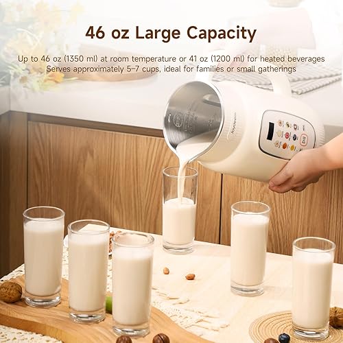Miniatura 5 de Joydeem Máquina para fabricar leche de nueces, control de temperatura ajustable, 46 onzas de almendra, soja, avena, licuadora de bebidas no lácteas
