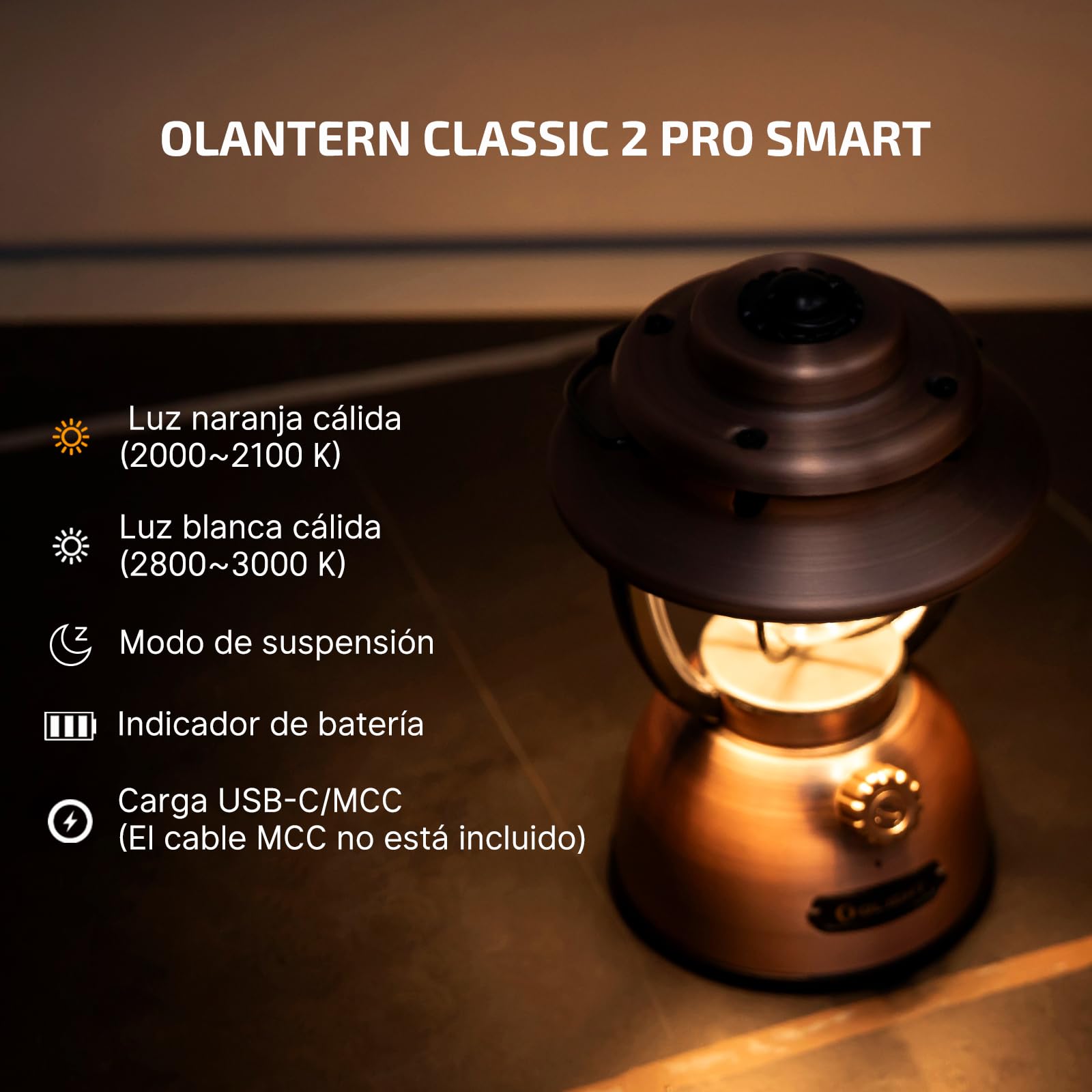 OLIGHT Olantern Classic 2 pro Smart Linterna Camping Recargable 300LM con Recargable por USB Impermeable IPX5 Lámpara de Emergencia 2 Modos de Iluminacion Farol para Trabajar y para Exteriores Camping