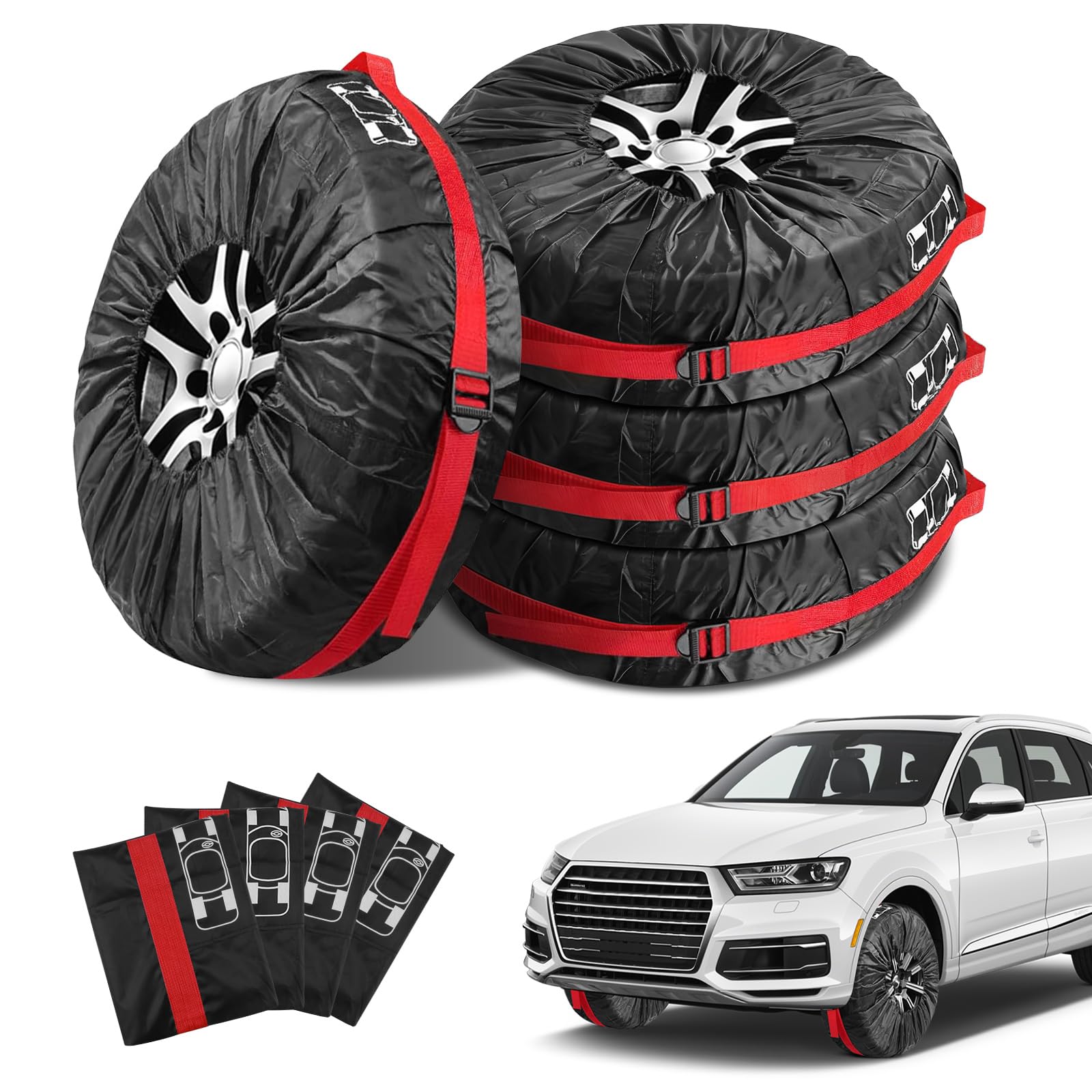 4 Bolsas para Neumáticos, Llantas de Coche 19-23 Pulgadas, Fundas de Repuesto, Tyre Covers para Protección de Ruedas, Transporte y Almacenamiento Limpio, Diámetro 80 cm